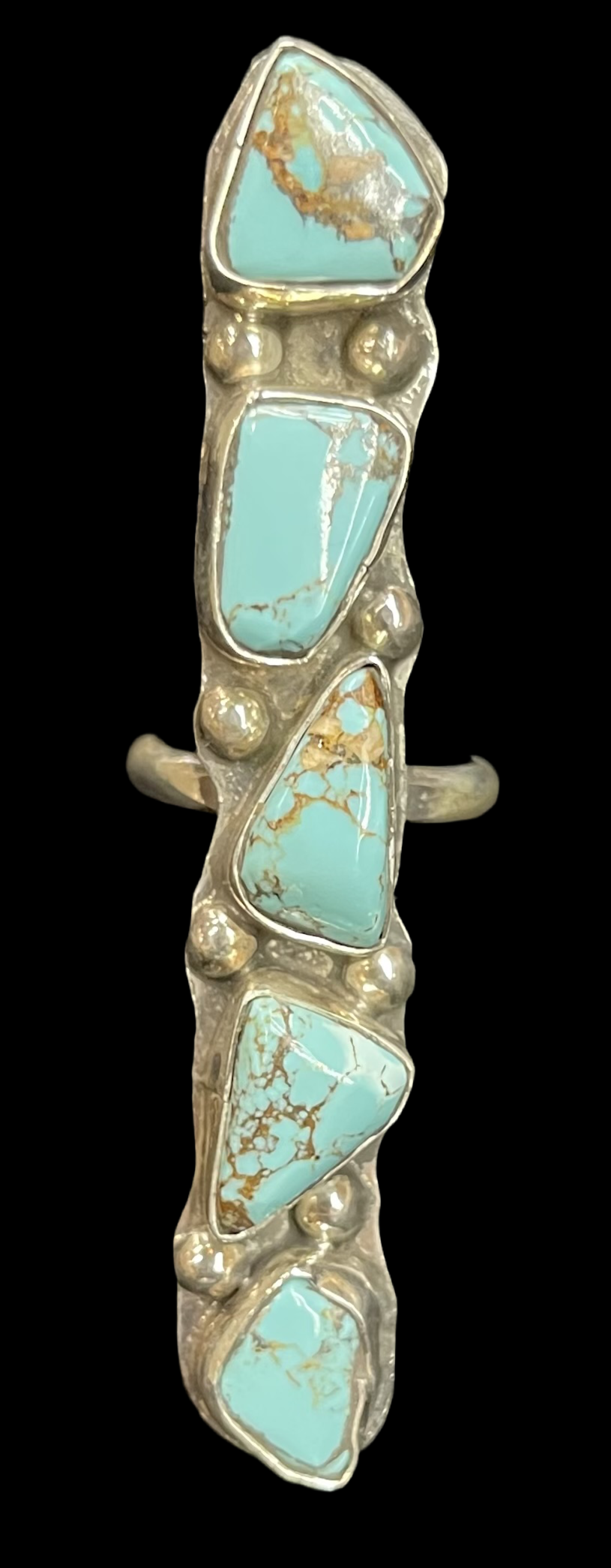 LOT 32 A 11/17 Long Kingman Turquoise Adjustable Ring by Jude Candelaria, Zuni