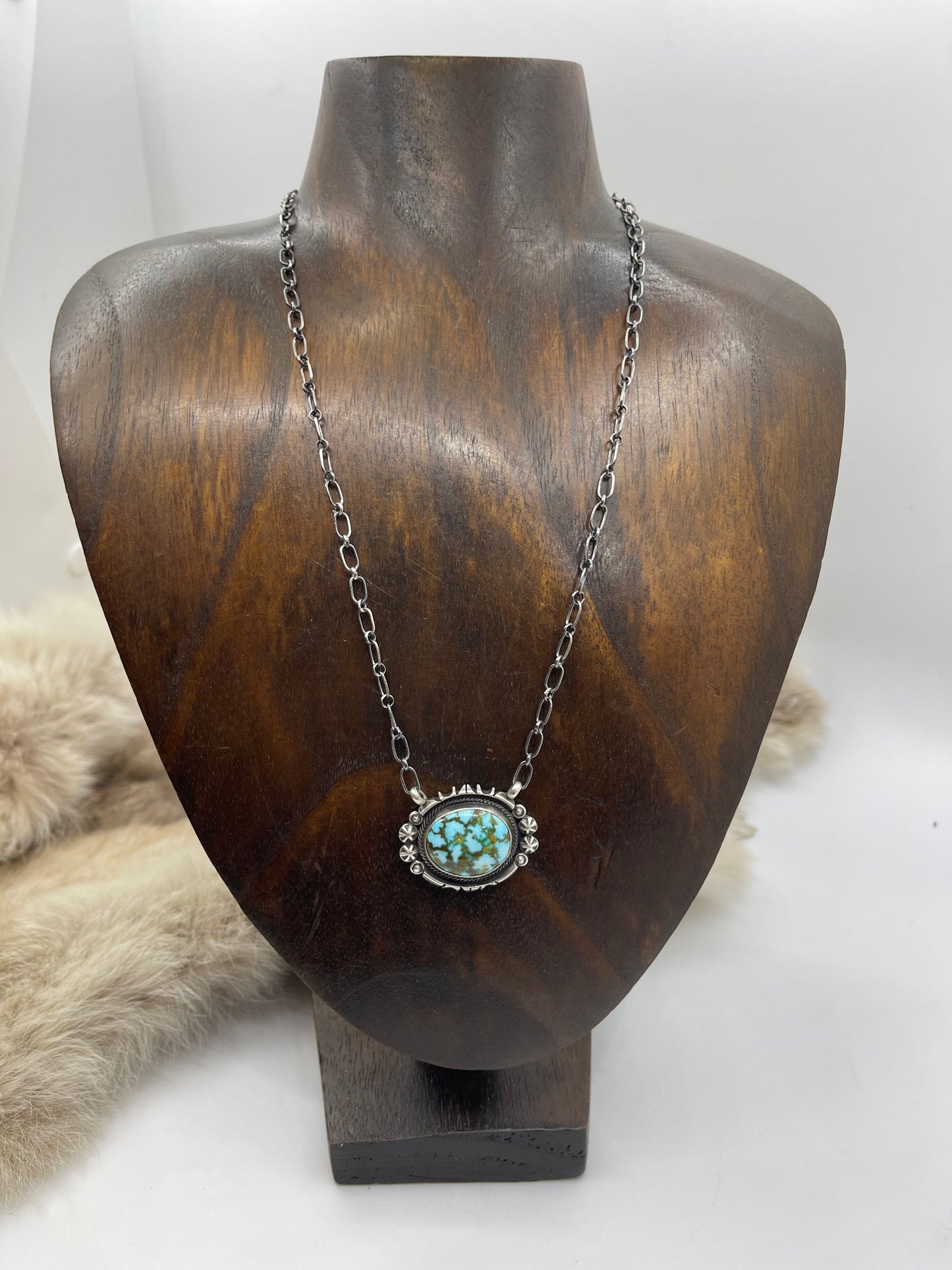 18" High-grade Kingman Web Turquoise Necklace by Marita Benally, Navajo
