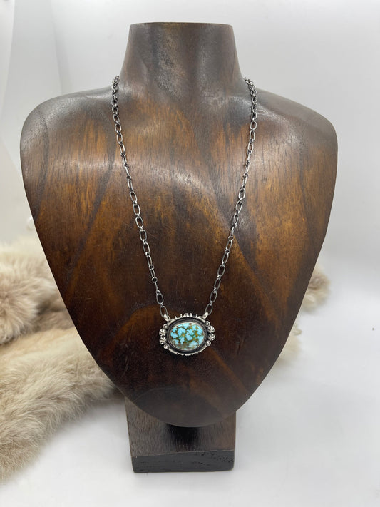18" High-grade Kingman Web Turquoise Necklace by Marita Benally, Navajo