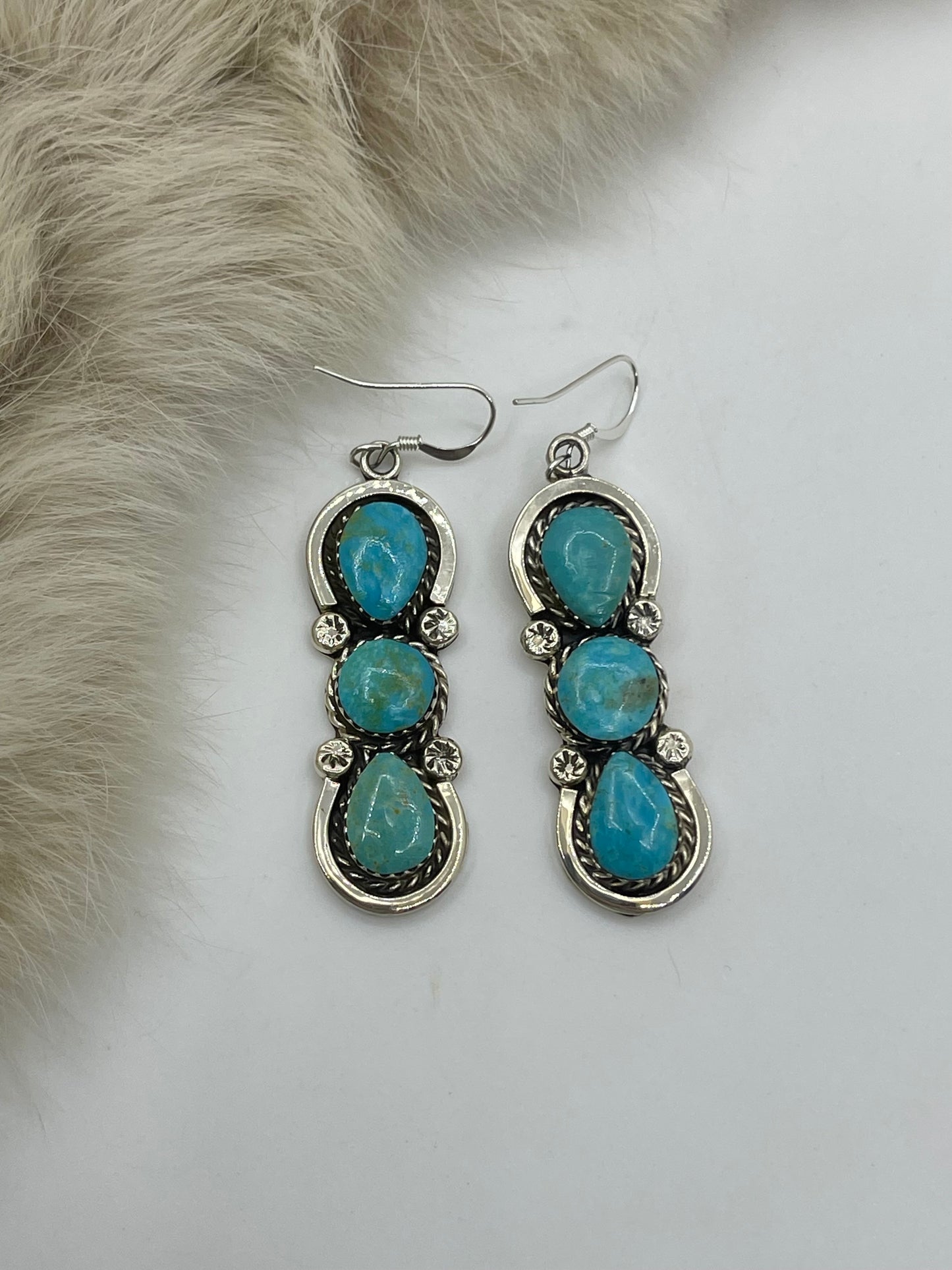 3 Stone Turquoise Hook Dangle Earrings