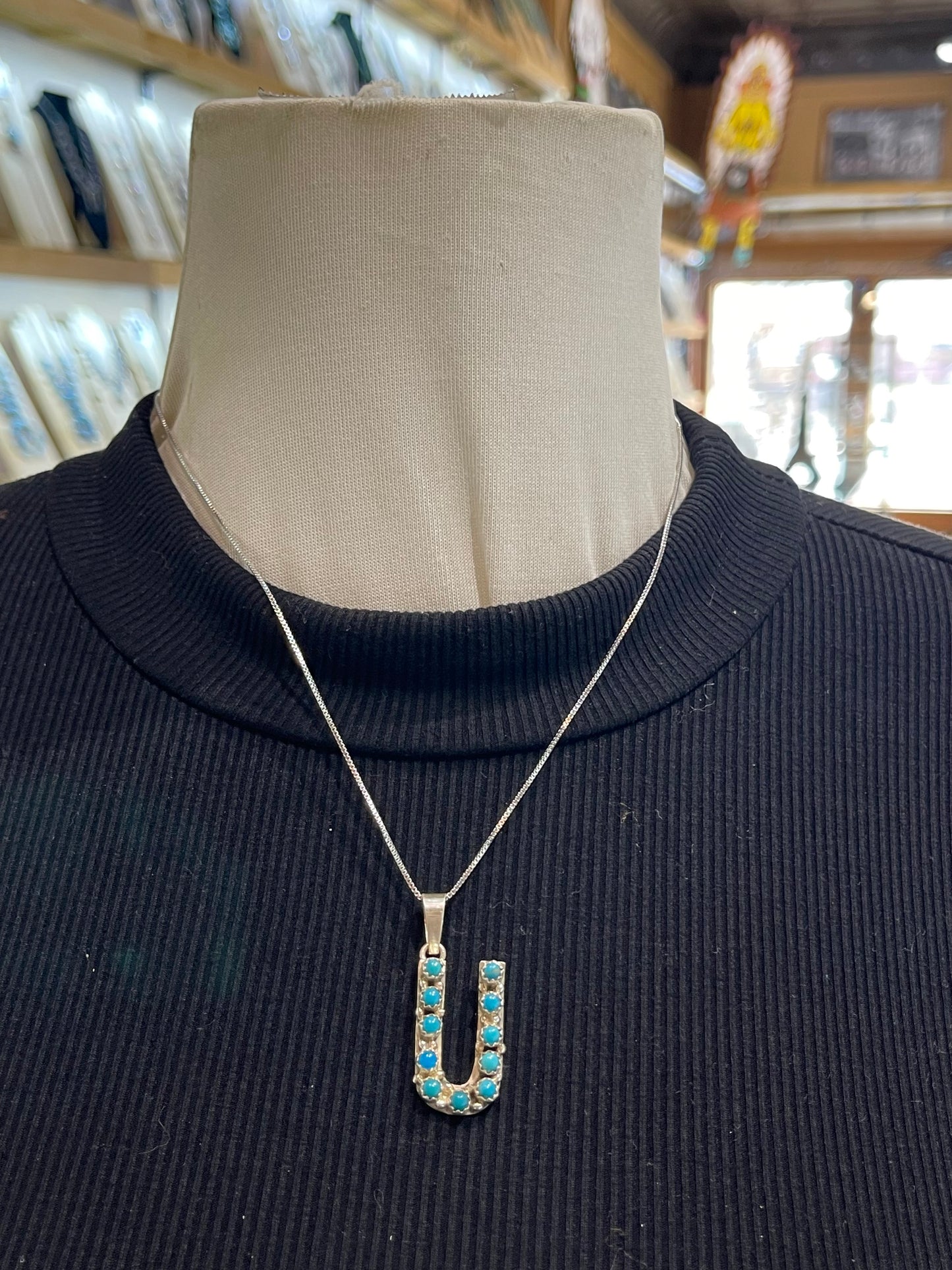 18" Turquoise Letter "U" Necklace by Scott Skeets, Navajo