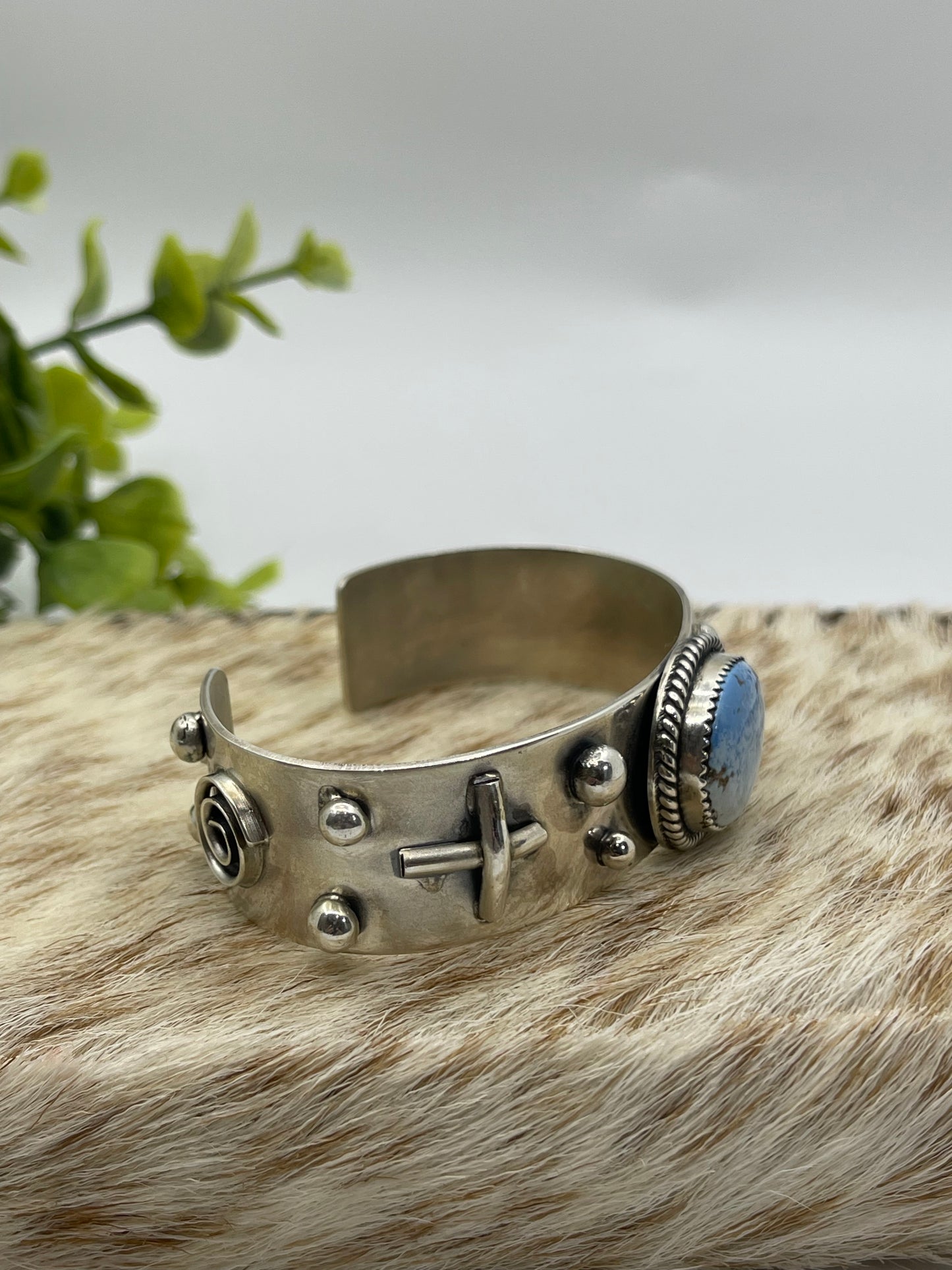 6.25" - 7.5" Golden Hills Turquoise Cuff by Delbert Secatero, Navajo