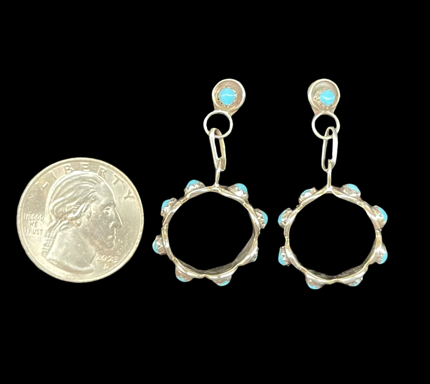 Sleeping Beauty Turquoise Hoop Dangles by Florenda Lonasee, Zuni