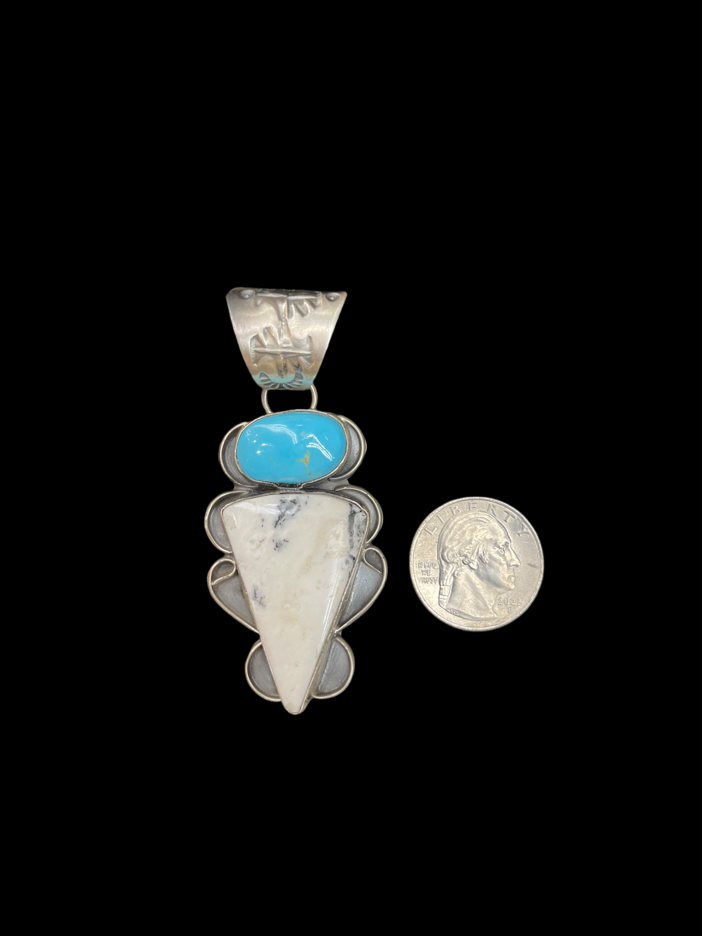 White Buffalo and Turquoise Pendant by Terrel Nez Sr., Navajo