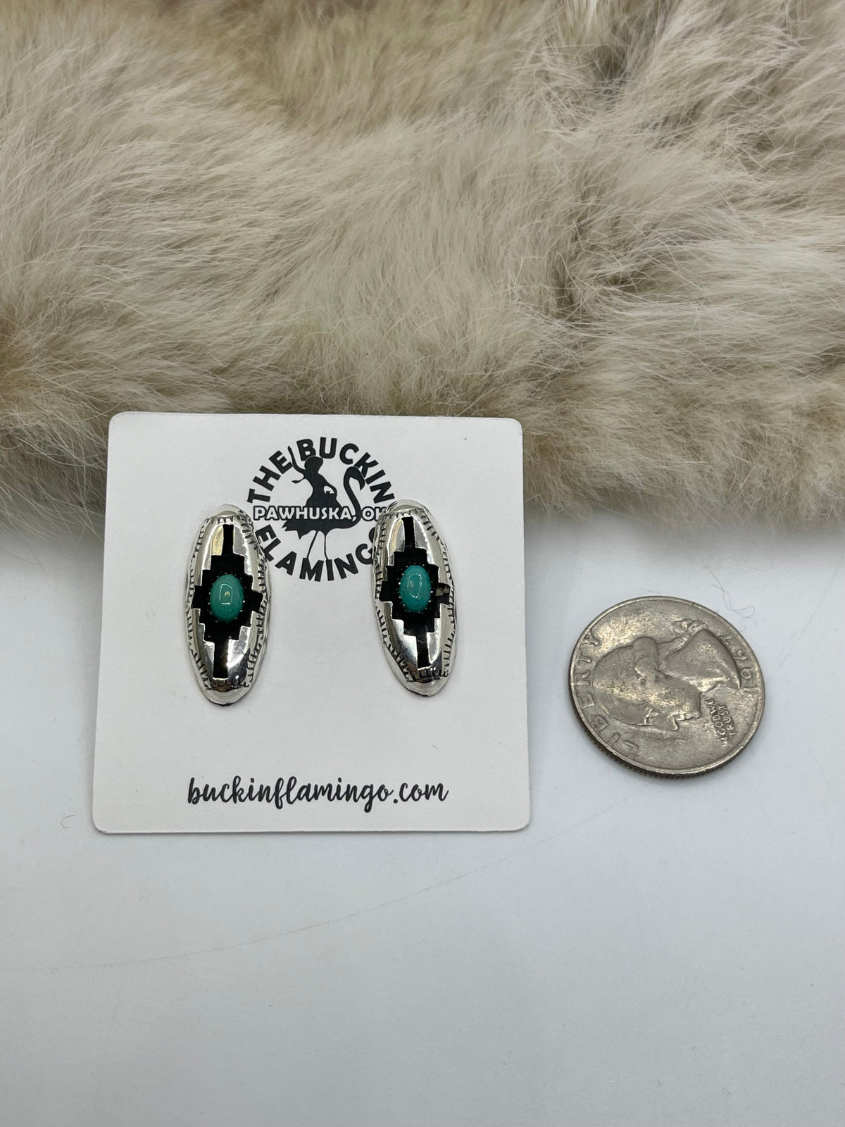 18" + 2.5" Drop Shadowbox Turquoise Lariat Necklace & Earring Set by Felix Perry, Navajo