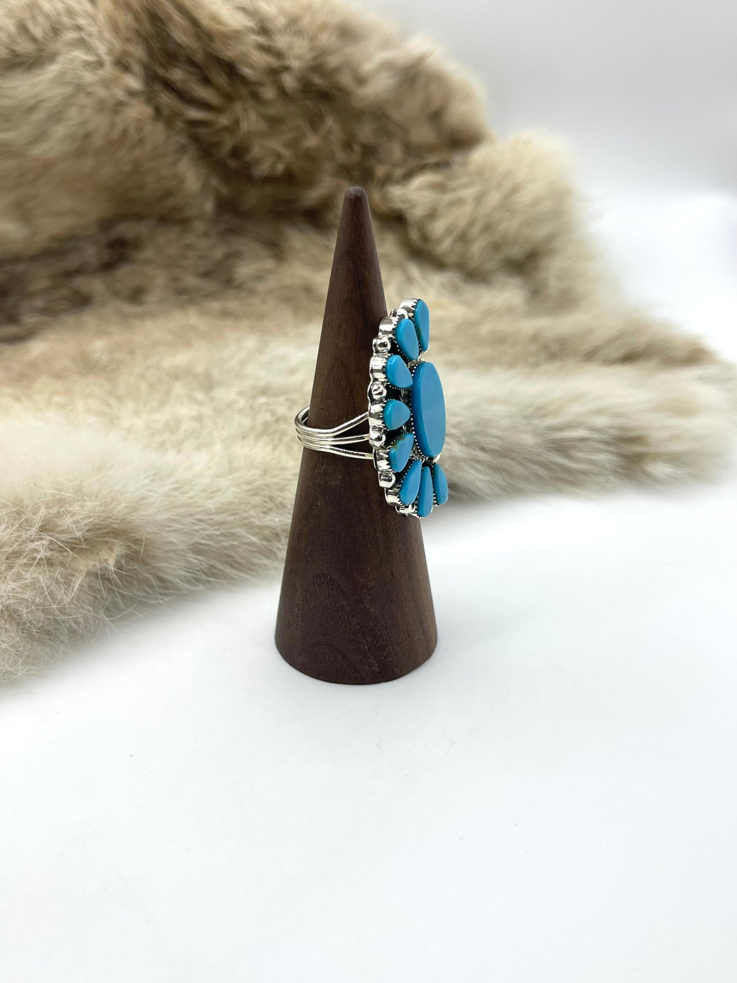 6.0 Half Cluster Turquoise Ring by Jimmy Garcia, Navajo