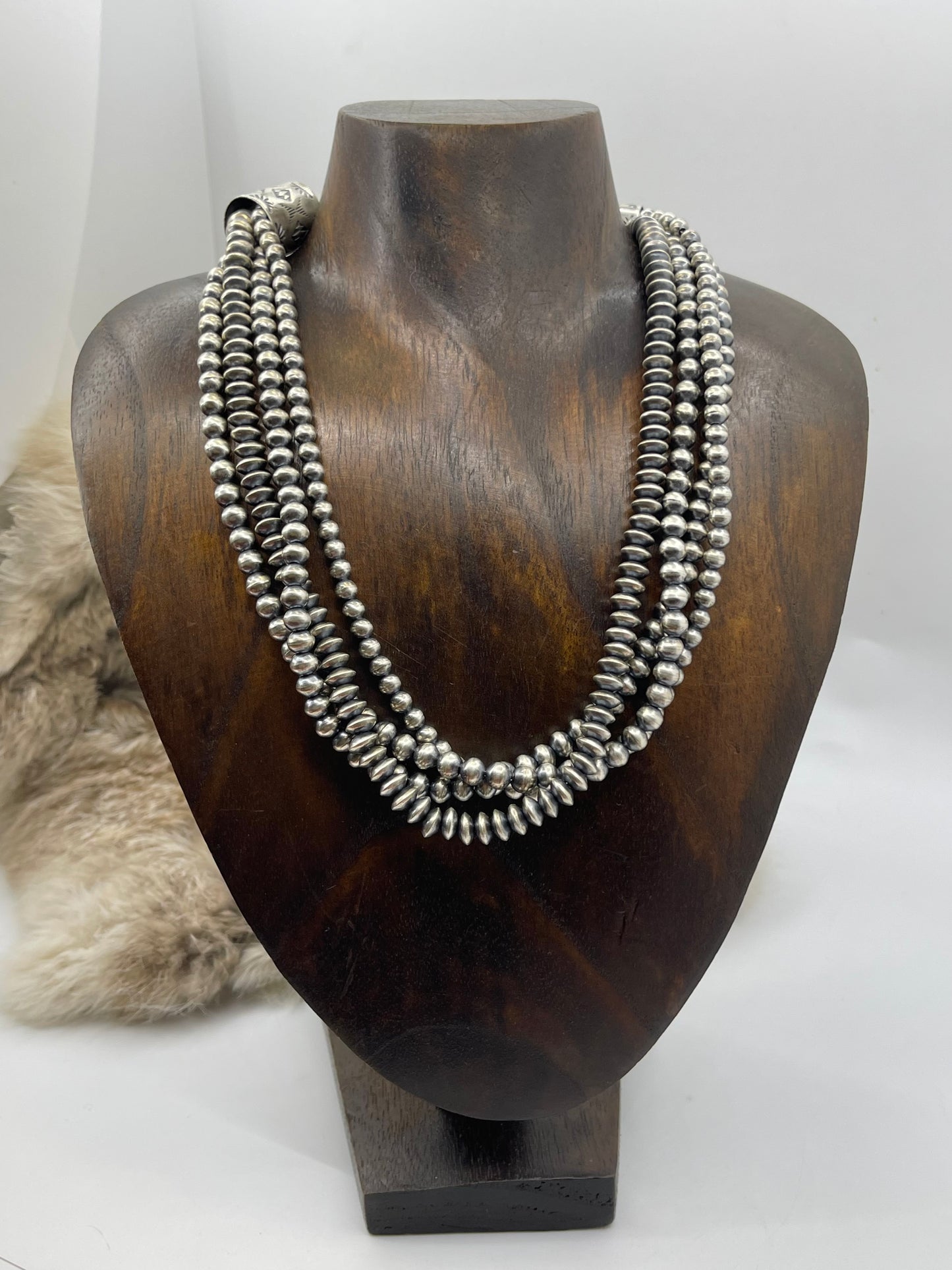 18” 4 Strand 5mm-7mm Handmade Navajo Pearls by Rena Begay, Navajo