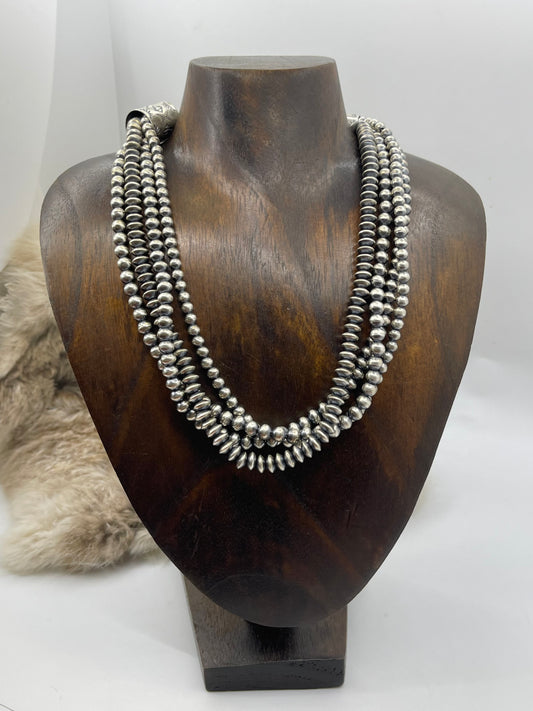 18” 4 Strand 5mm-7mm Handmade Navajo Pearls by Rena Begay, Navajo
