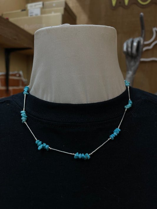 18" Sleeping Beauty Turquoise Nugget and Liquid Silver Necklace