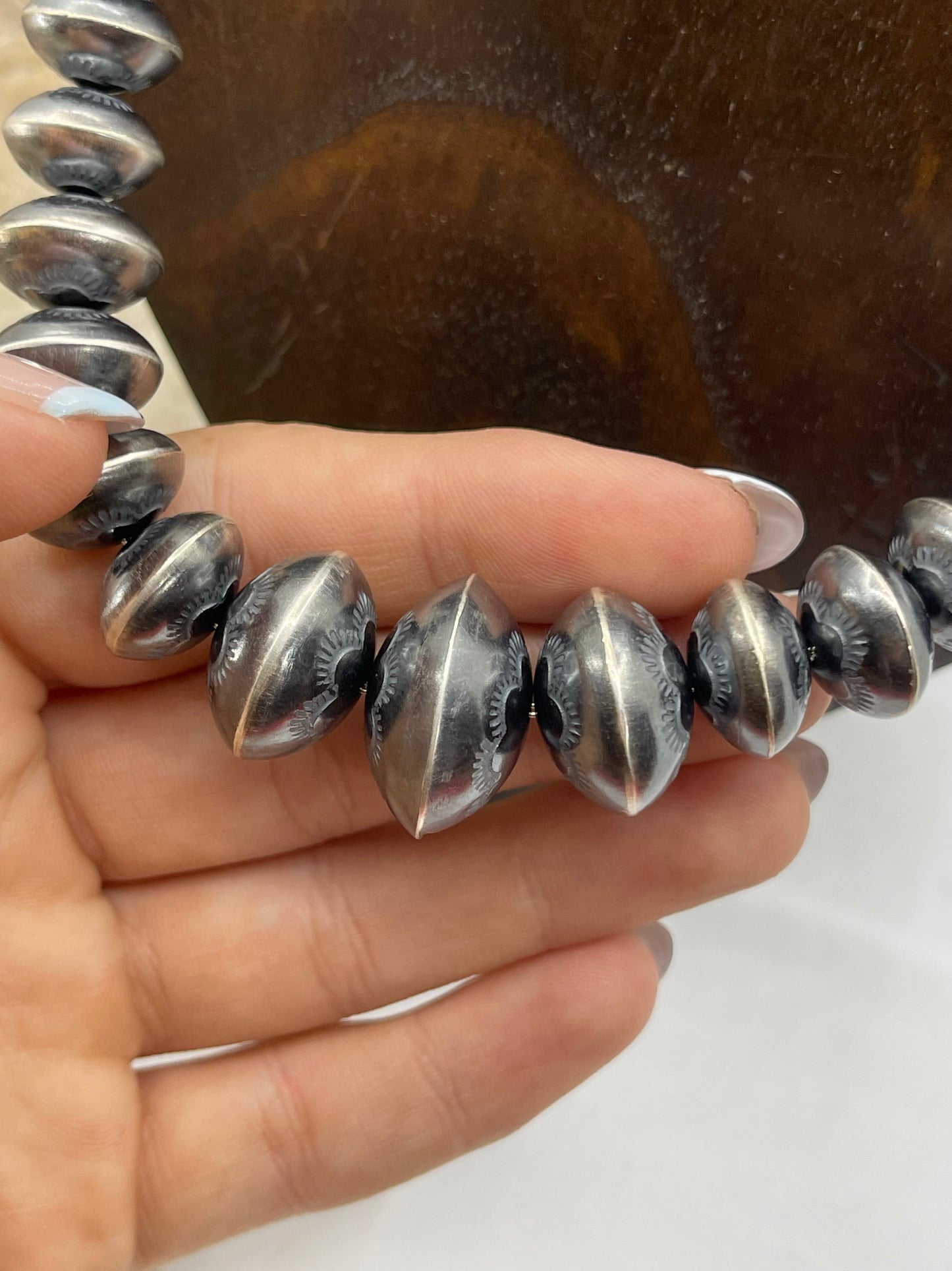 9mm-22mm Graduated Stamp Handmade Navajo Pearls by M. James, Navajo