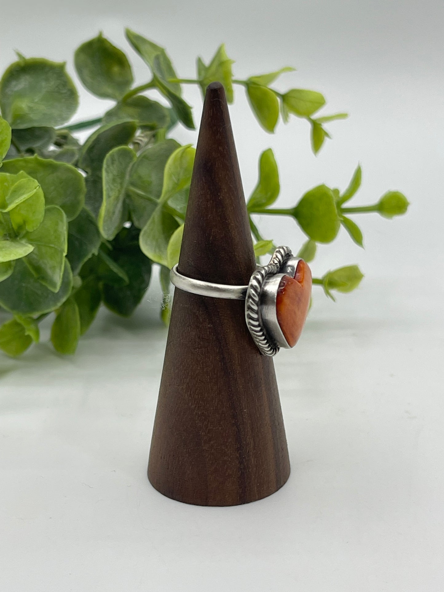 Orange Spiny Oyster Heart Ring by Loretta Chee, Navajo