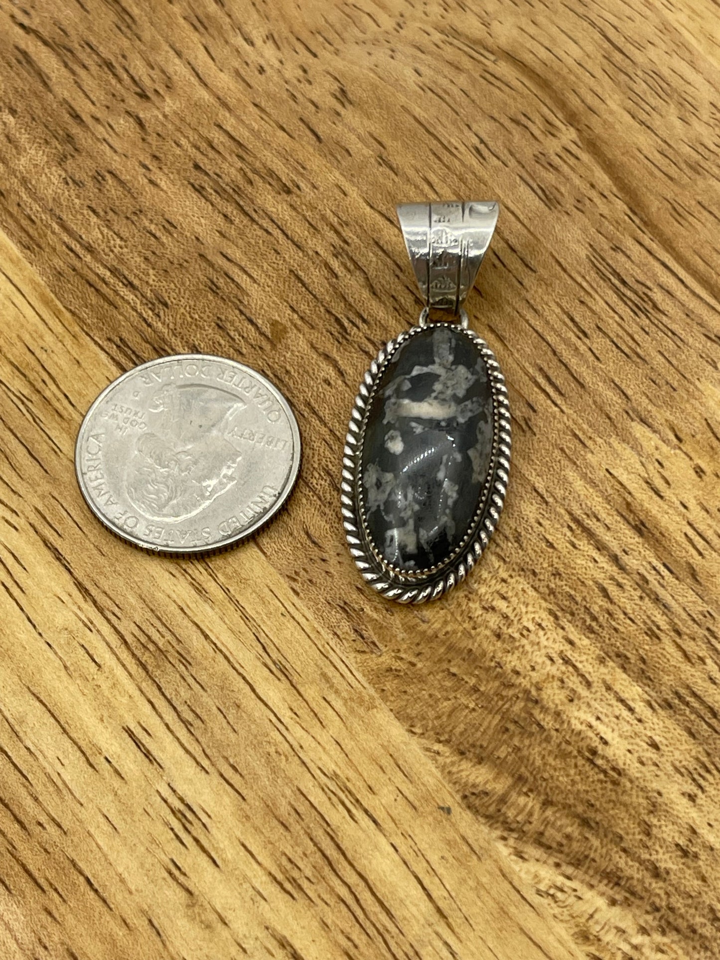 Snowflake Obsidian Oval Pendant with a 7.7mm Bale by Arlene Lewis, Navajo