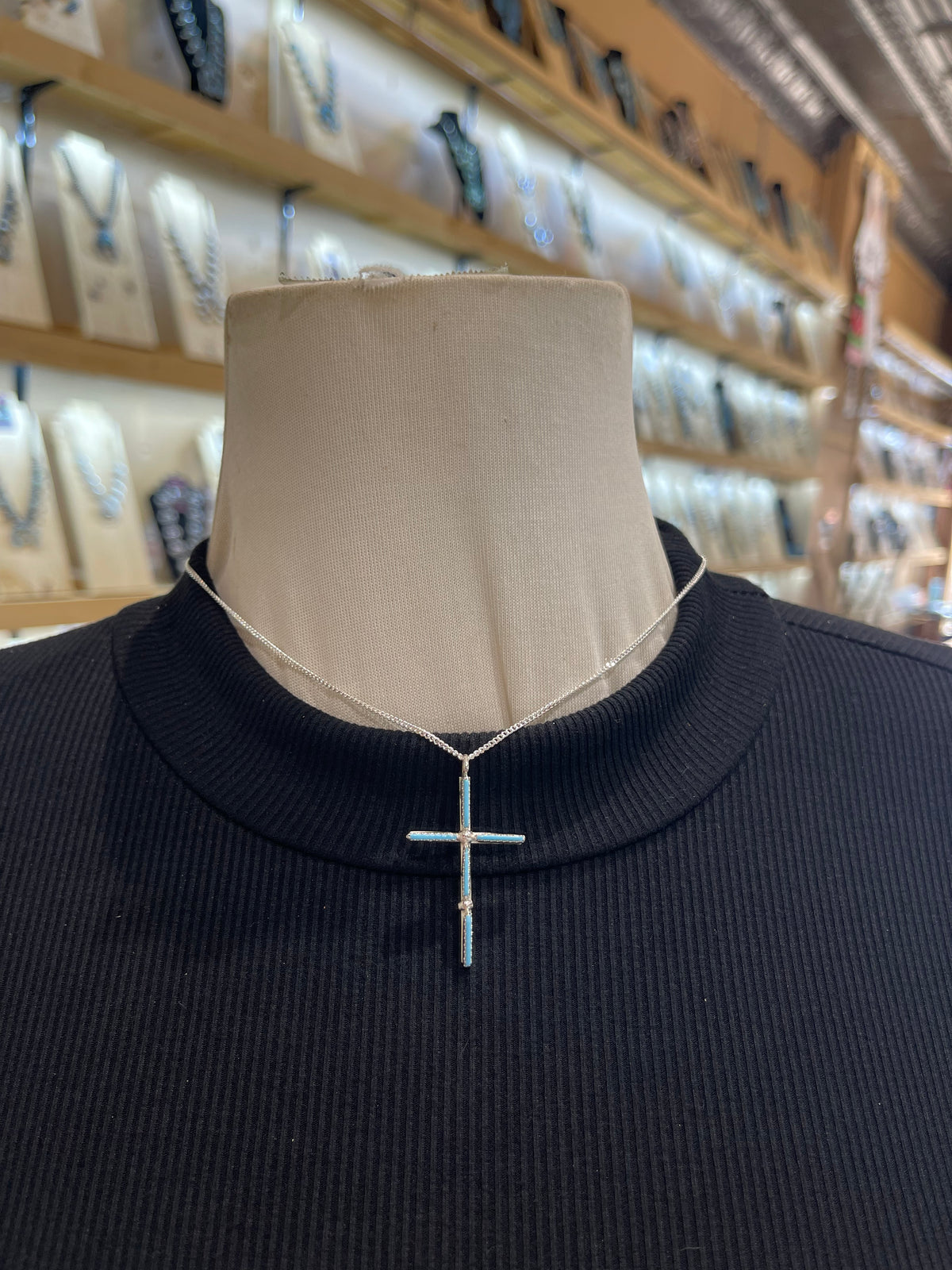 16" Turquoise Zuni Needlepoint Cross by Ashley Laate, Zuni