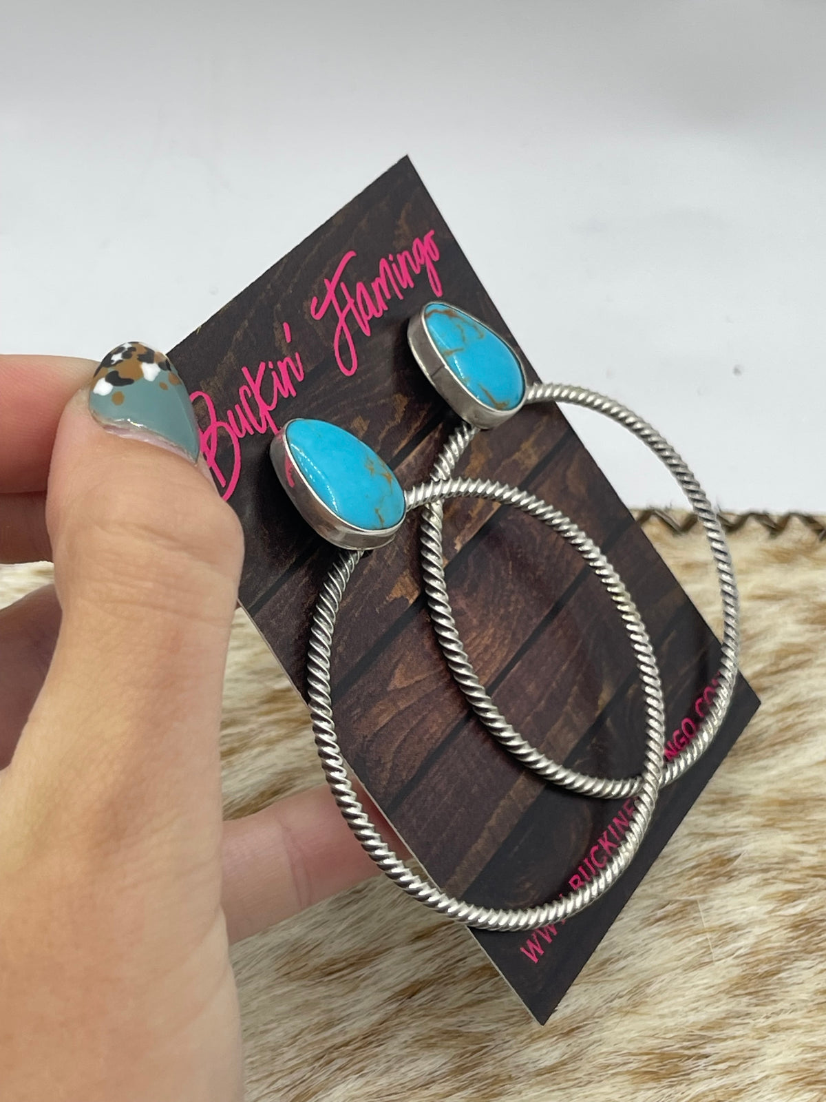 LOT 47 10/25 (Shape & Matrix of Stone Varies) Turquoise Post Hoop Earrings by Verley Betone, Navajo