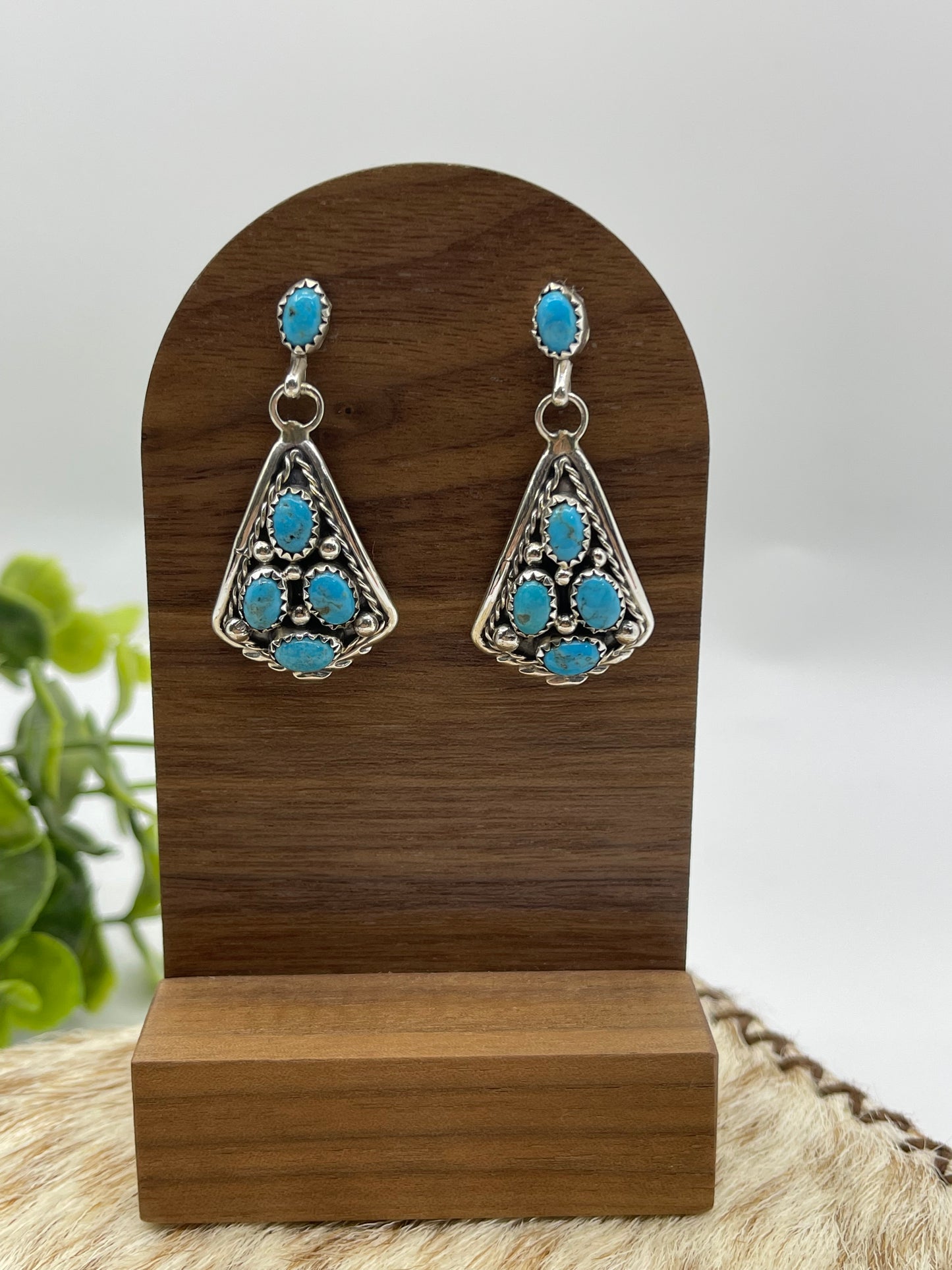 Kingman Turquoise Cluster Dangle Earrings by Melvin Chee, Navajo