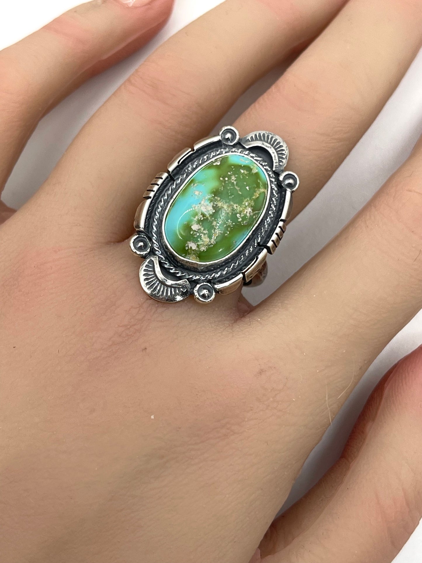 9.5 Oval Sonoran Gold Turquoise Ring By Daniel Benally, Navajo