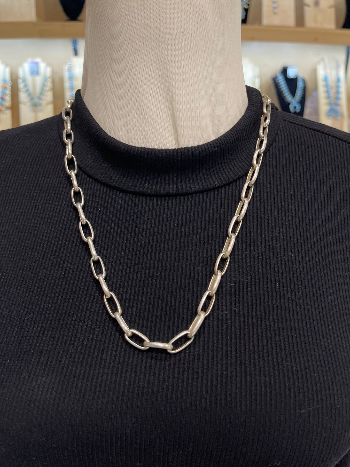 Handmade Heavy Silver Paperclip Chain by Sally Shurley, Navajo