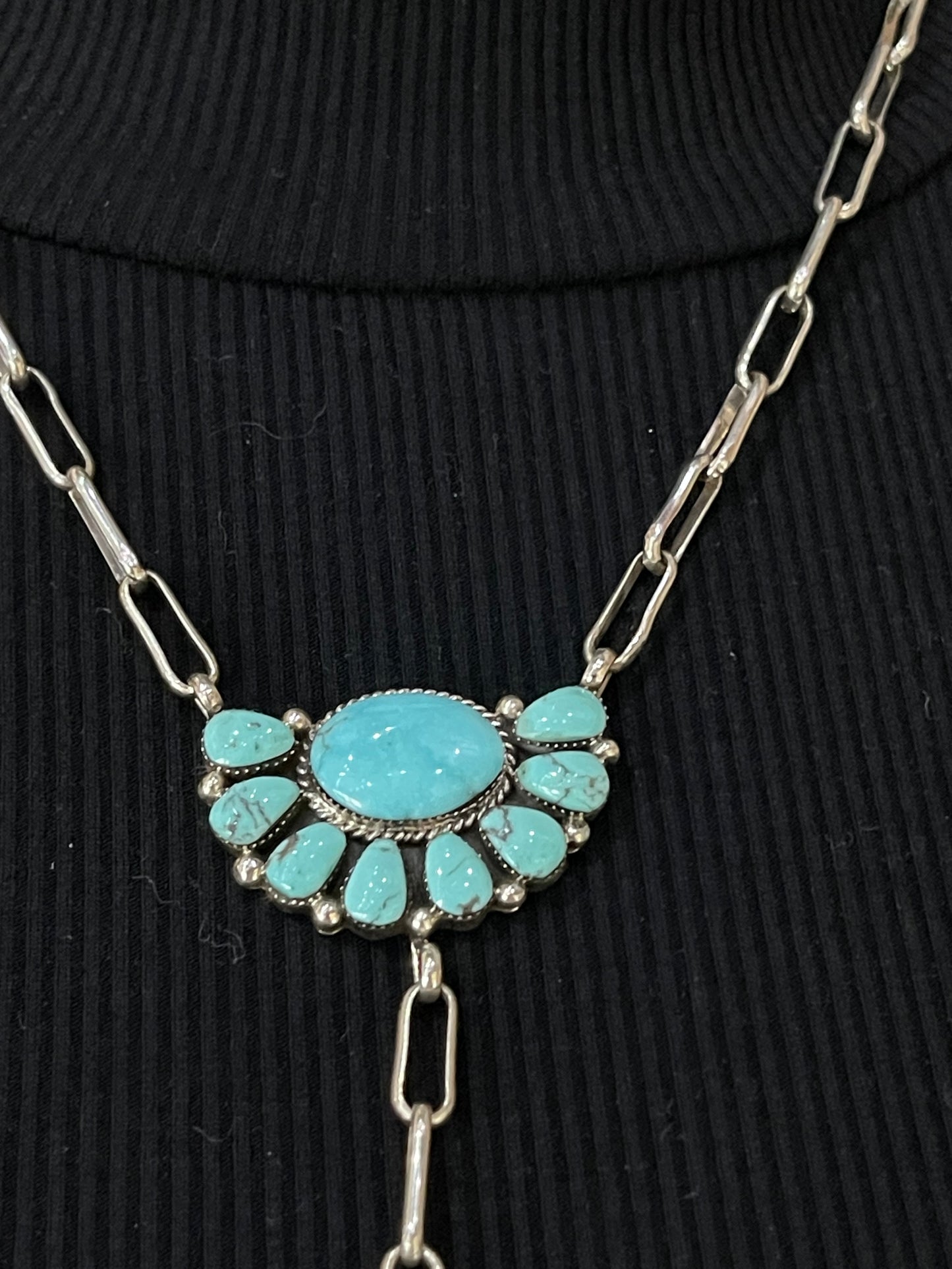 18"+6" Turquoise Half Cluster Lariat Necklace by Gregg Yazzie, Navajo