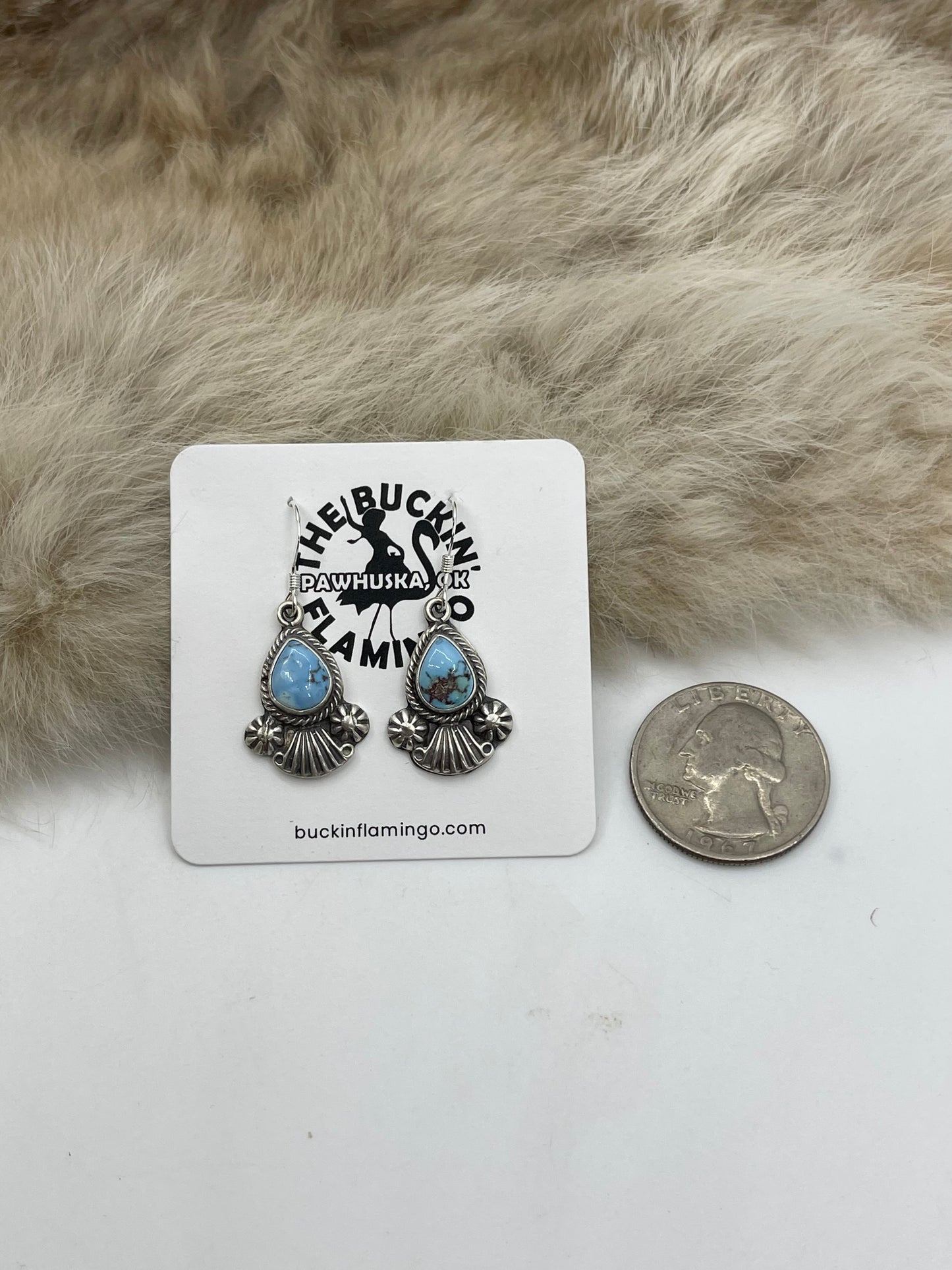 Golden Hills Turquoise Small Dangle Earrings by Verley Betone, Navajo