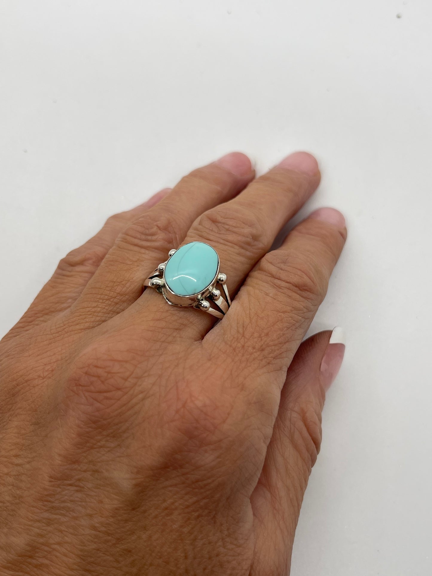 8.5 Turquoise Oval Ring by Charlene Yazzie, Navajo