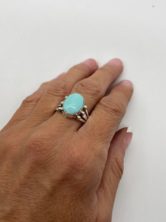 8.5 Turquoise Oval Ring by Charlene Yazzie, Navajo