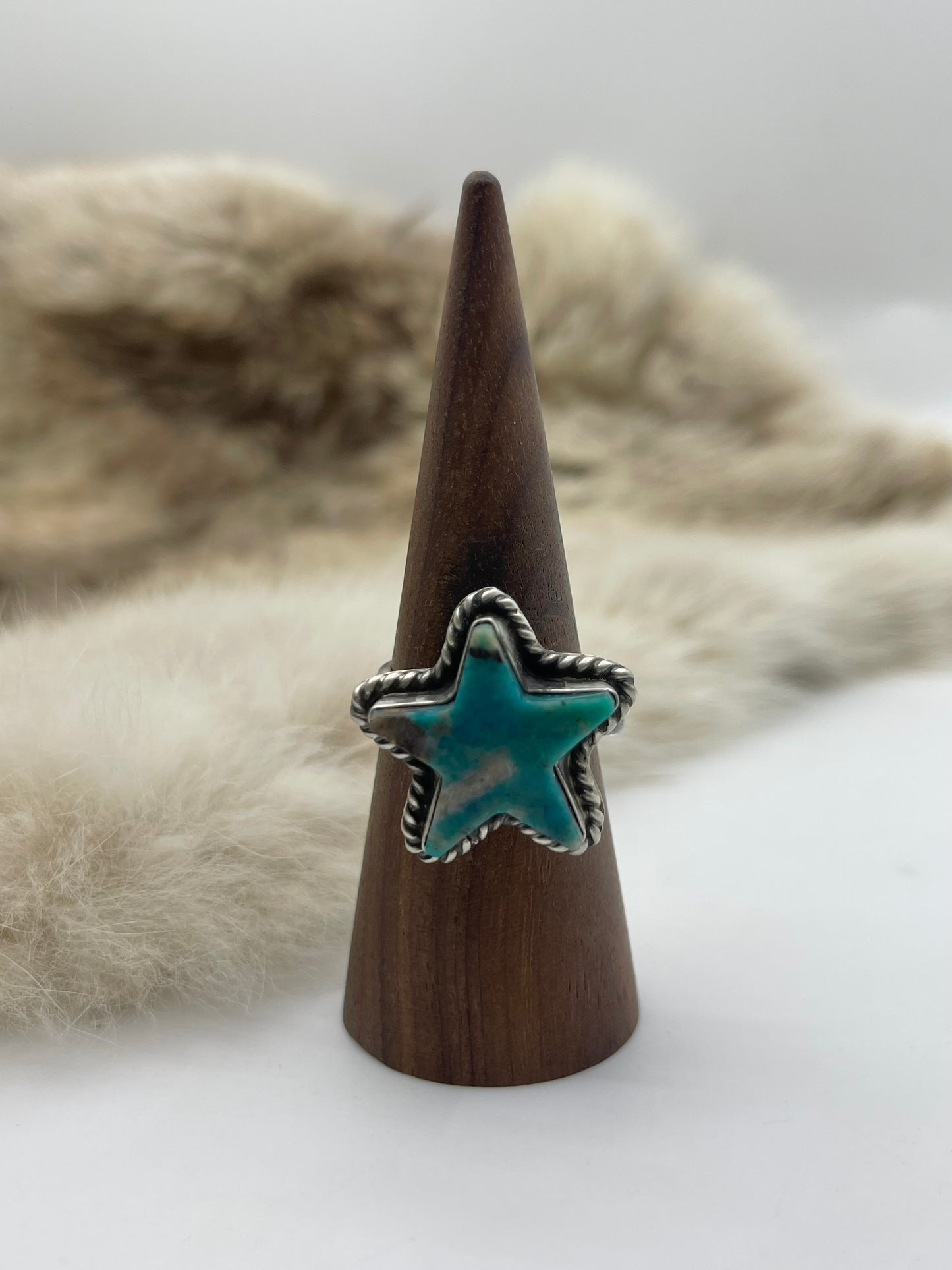 Adjustable Blue/Green Star Ring by Larson Chee, Navajo