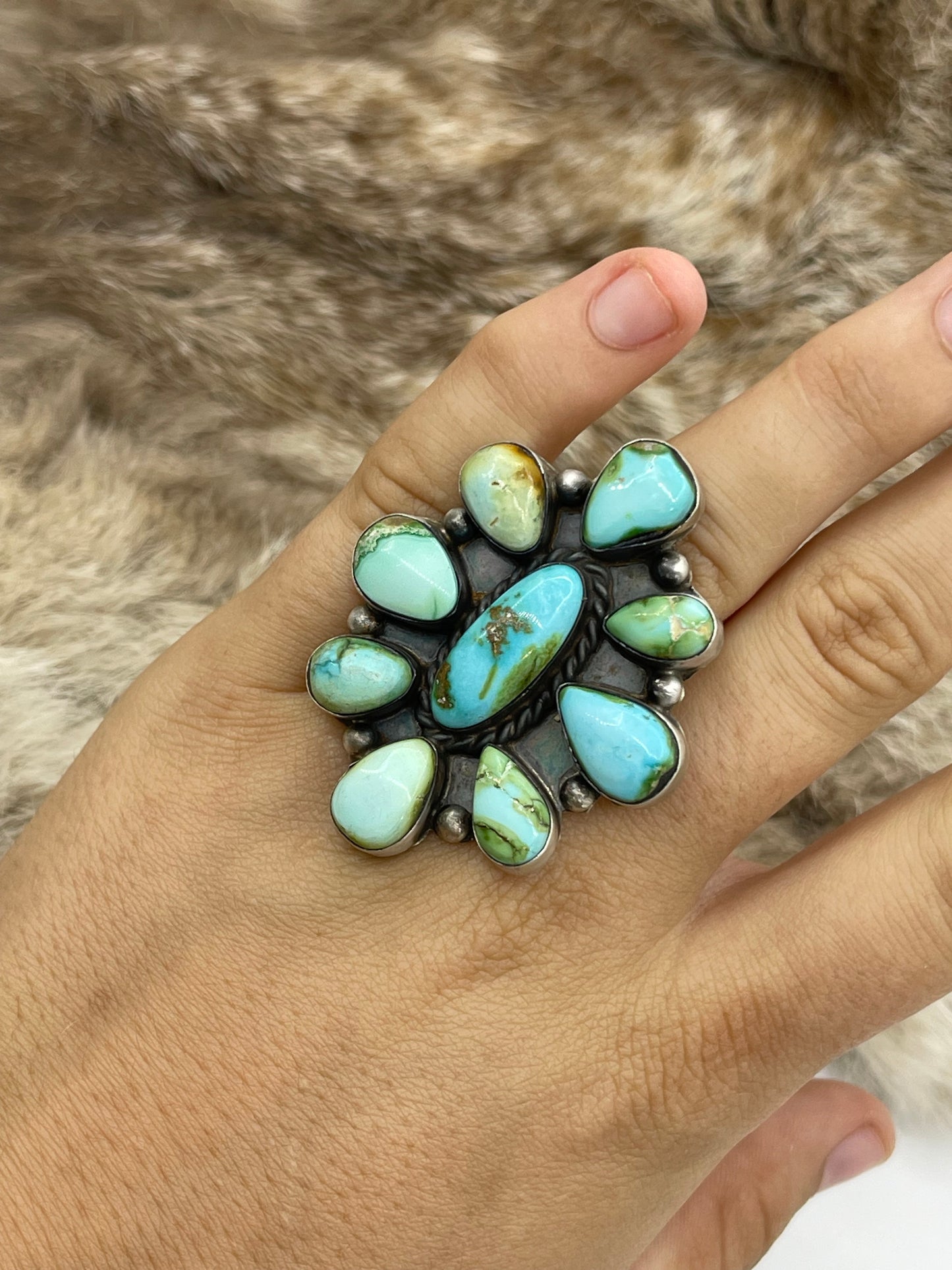 Adjustable Cluster Ring with Sonoran Gold Turquoise by Aldora Henry, Navajo