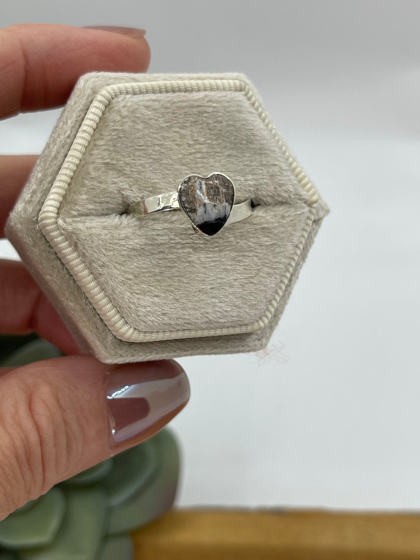 Slightly Adjustable 7.0 White Buffalo Heart Ring by Sonyei Coho, Navajo