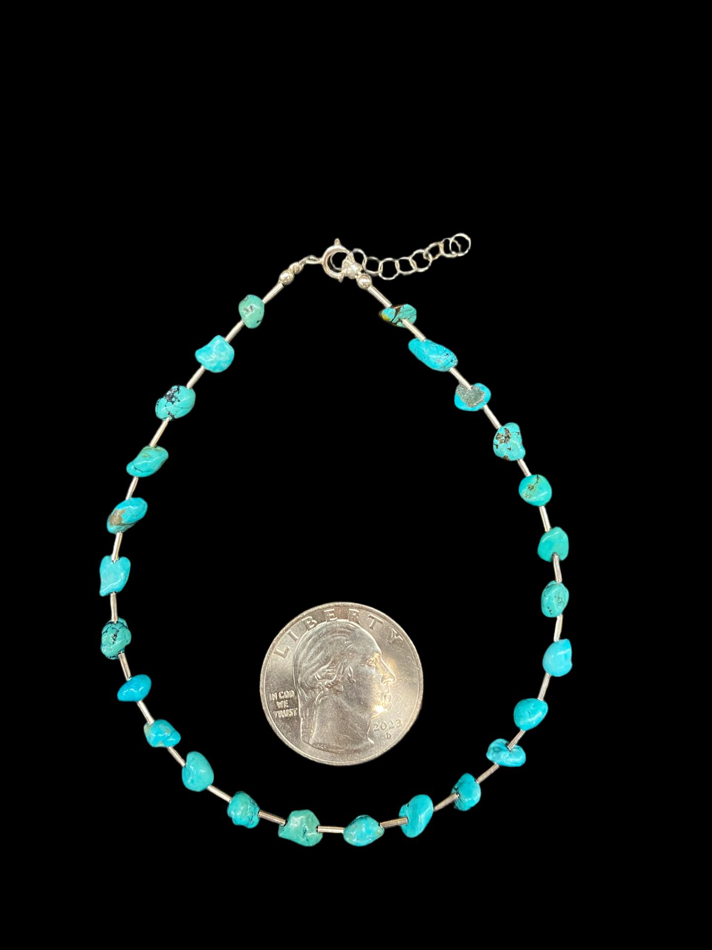 Natural Turquoise Nugget Bead and Liquid Silver Anklet