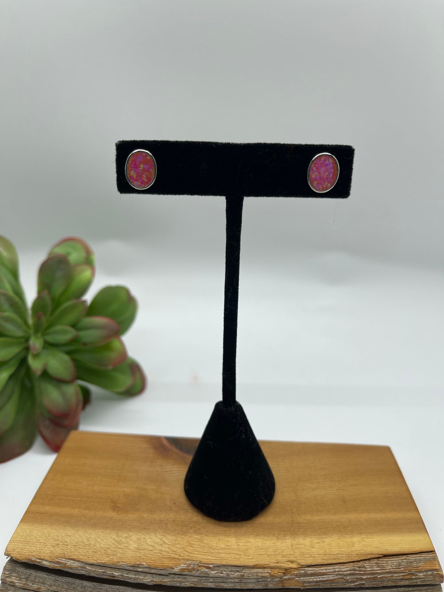 Inlay Hot Pink Opal Post Earrings