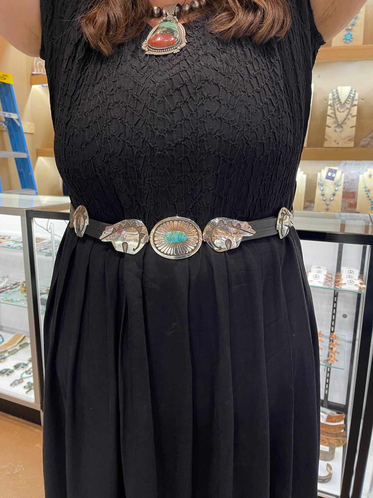 Bear Sonoran Gold Turquoise Belt by Marie Jackson, Navajo