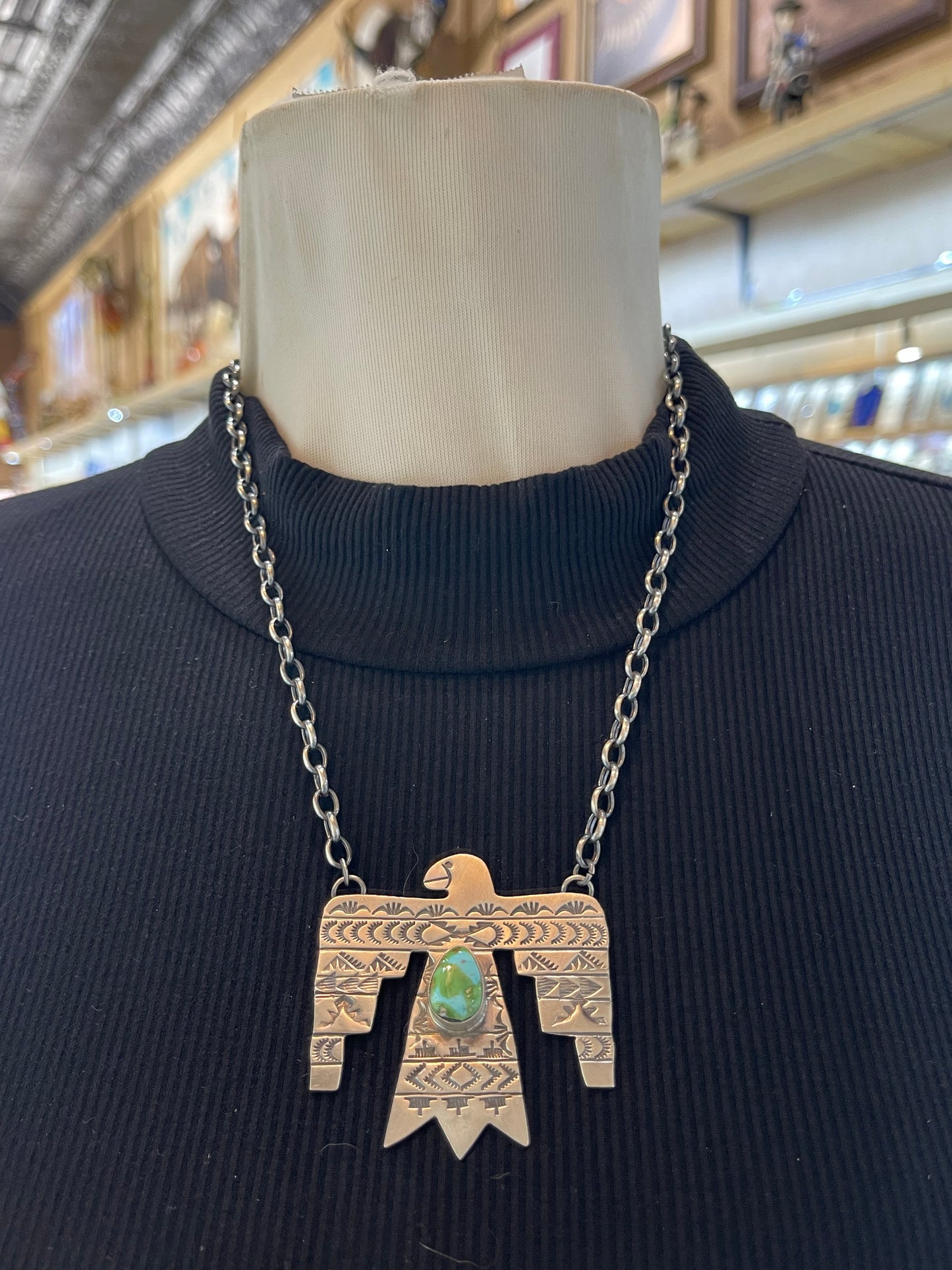 18" Sonoran Gold Turquoise Thunderbird Necklace by Rick Enriquez, Navajo