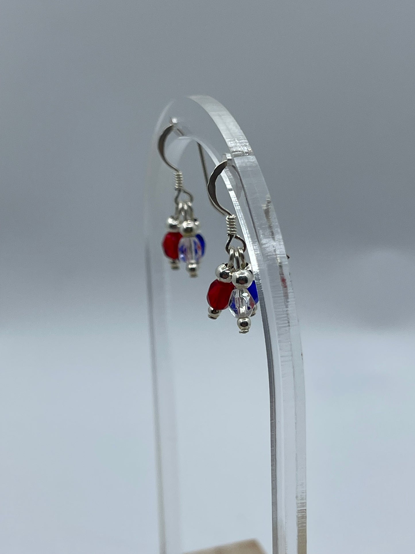 Red, White, and Blue Crystal Dangle Earrings