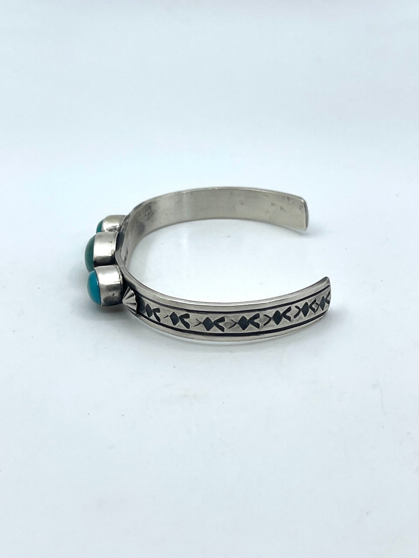 6"-7.25" 3 Stone Turquoise Stacker Cuff by Rick Enriquez, Navajo