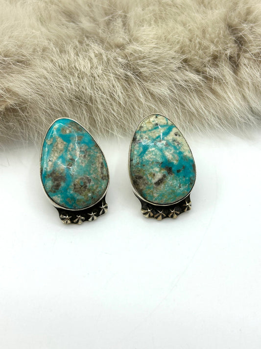 Kingman Turquoise Earrings by Christina Jackson, Navajo