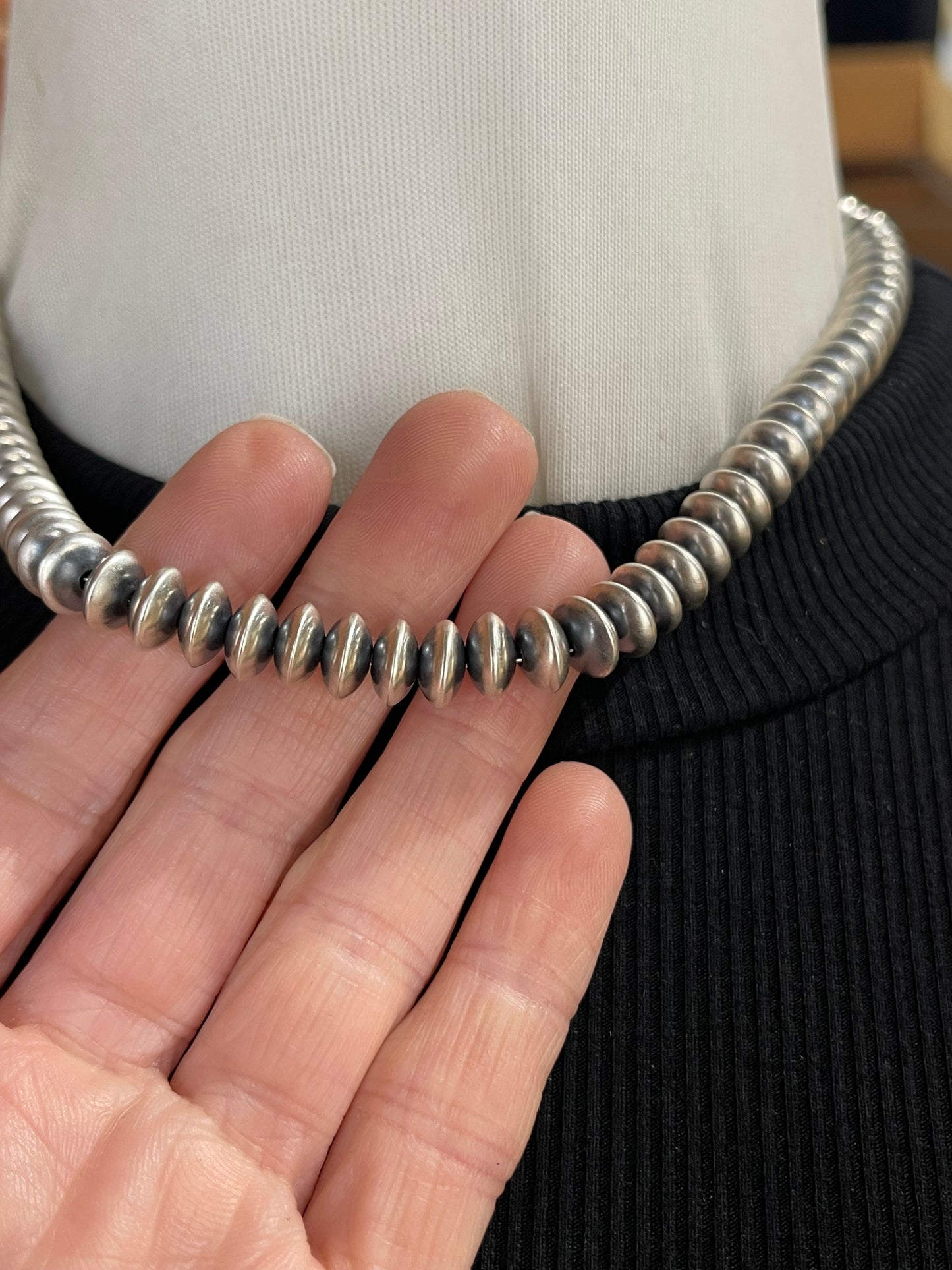 16" 8mm Handmade Rondelle Navajo Pearls Necklace by Bryannen Halwood, Navajo