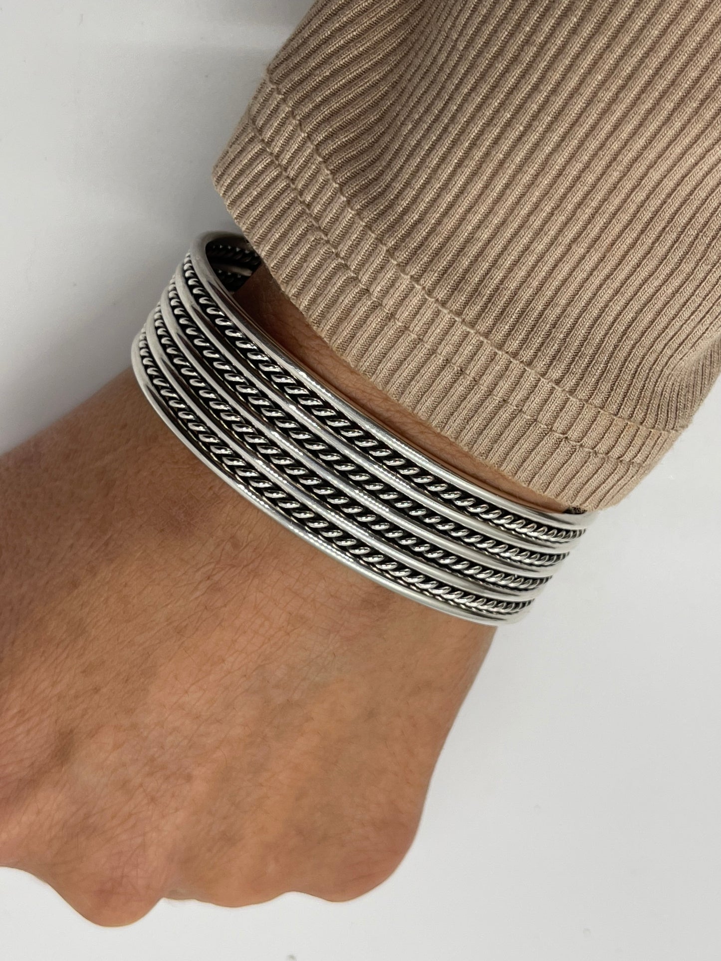 5 3/4"-7" 9 Wire Sterling Silver Twisted Cuff by Elaine Tahe, Navajo