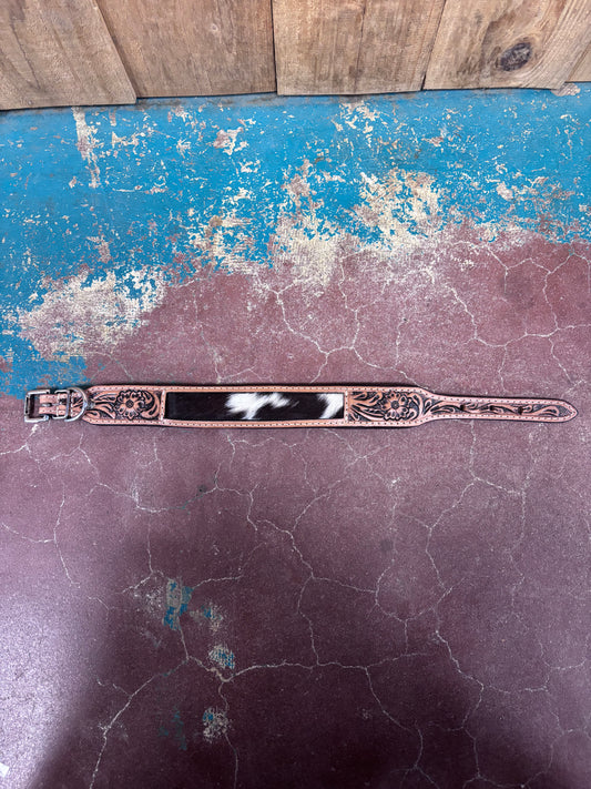 Medium Cowhide Leather Tooled Dog Collar