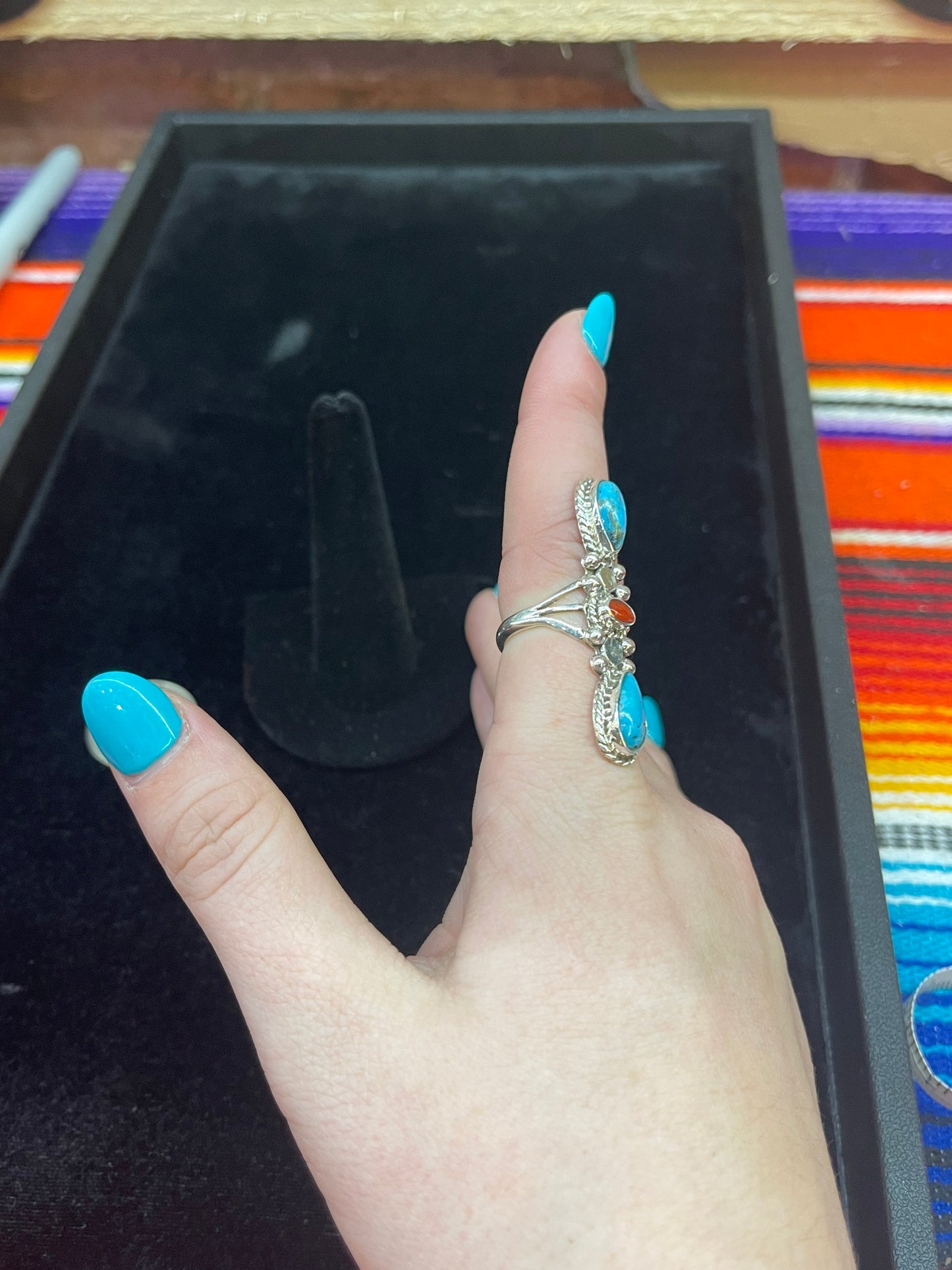 Turquoise and Coral Ring