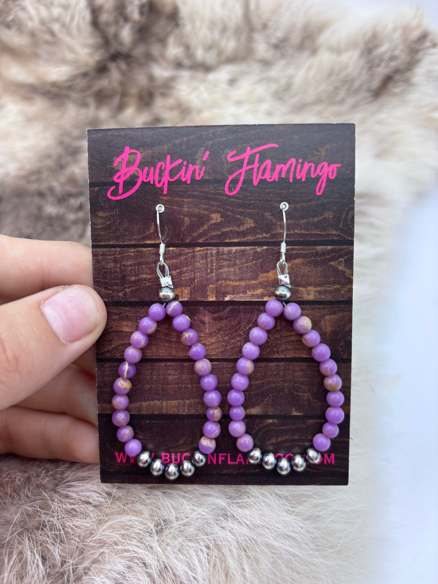 Purple Desert Teardrop with Navajo Style Pearls (Phosphosiderite) Earrings