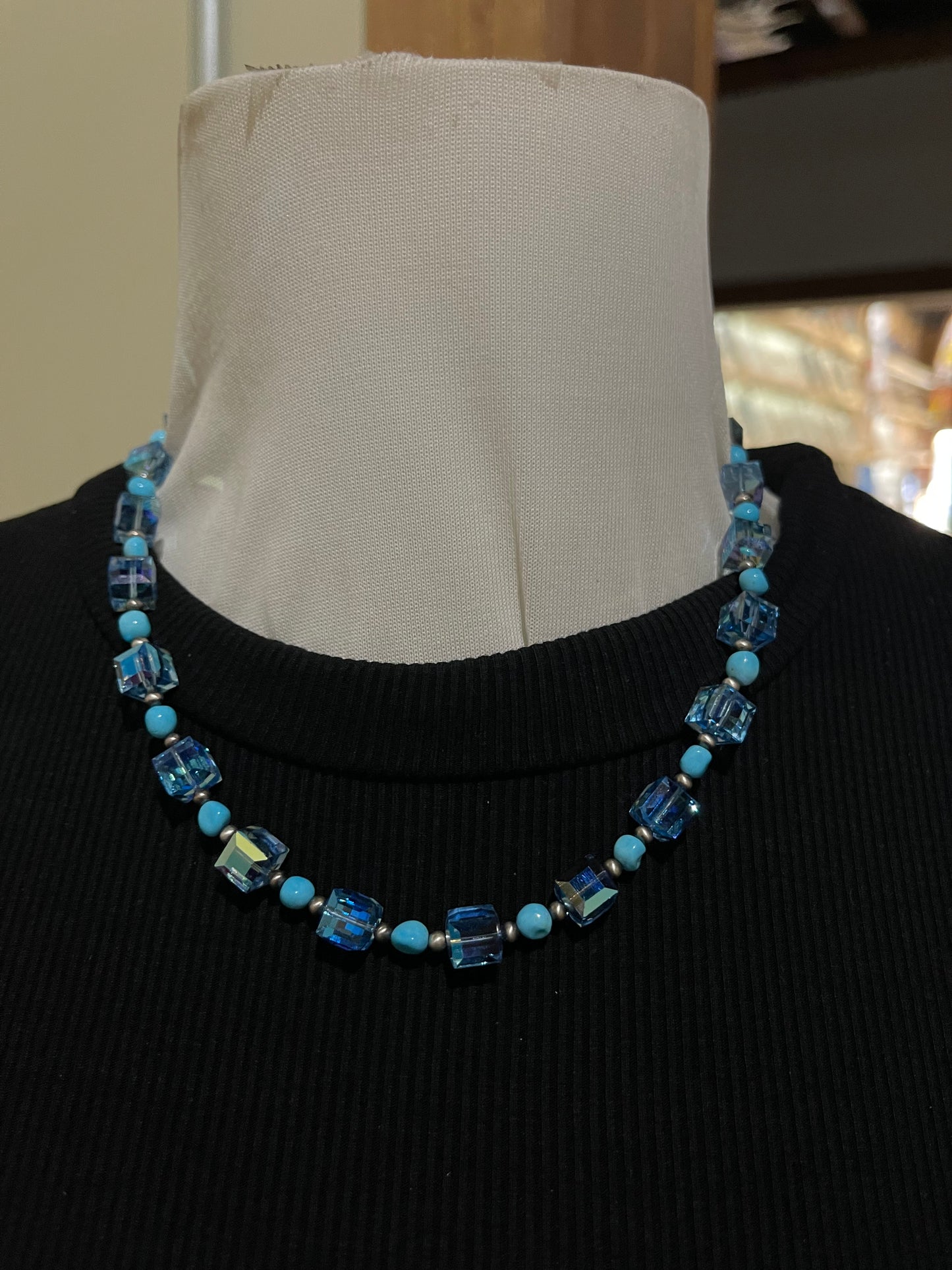 LOT 72 A 8/2 18" Blue Swarovski Crystal and Sleeping Beauty Turquoise Necklace