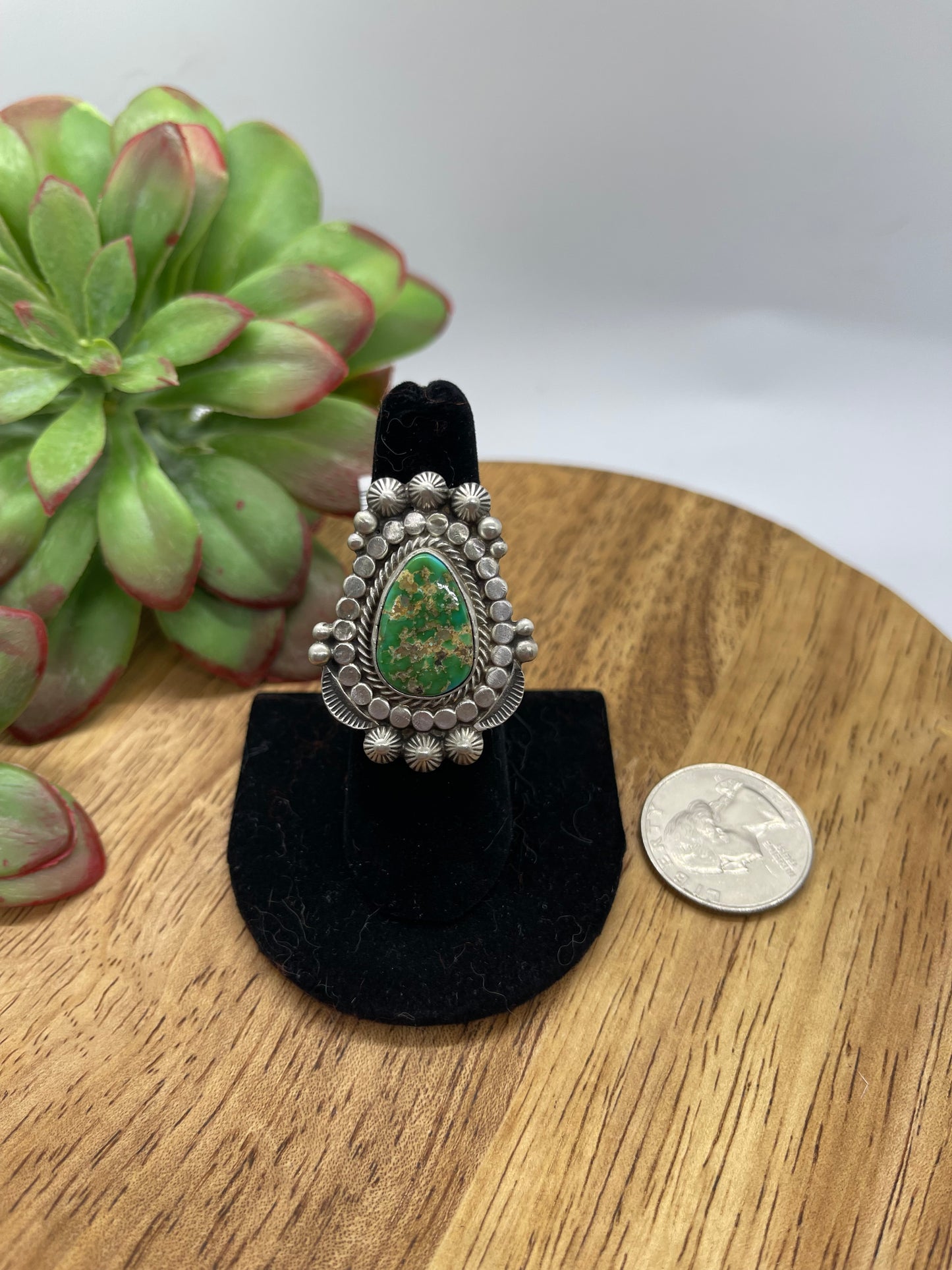 7.0 Sonoran Gold Turquoise Teardrop Ring by Tom Lewis, Navajo