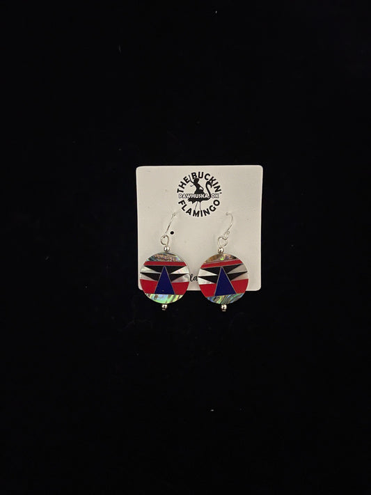Multi Stone Inlay Circle Dangle Earrings