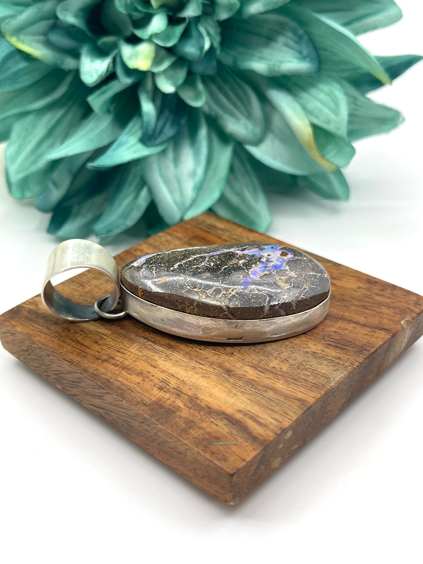 Natural Australian Boulder Opal Pendant with 15.5 mm Bale by Harold Joe, Navajo