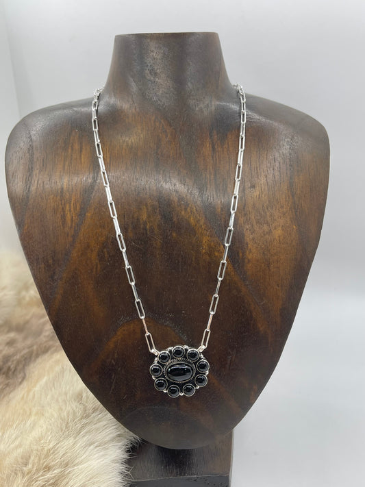 18" Black Onyx Cluster Necklace