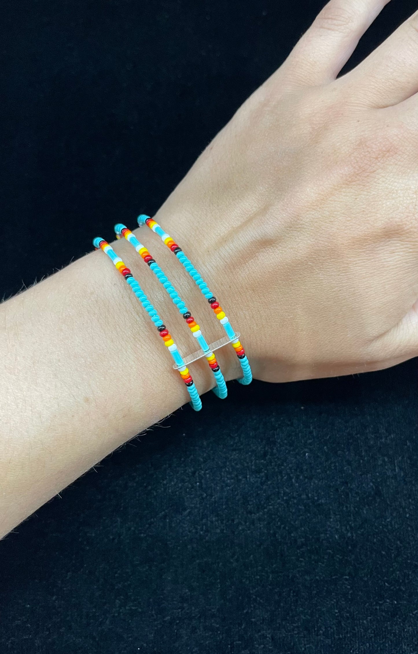 Glass Beaded Memory Wire 3-Strand Bracelet by Severn Blackmountain, Navajo