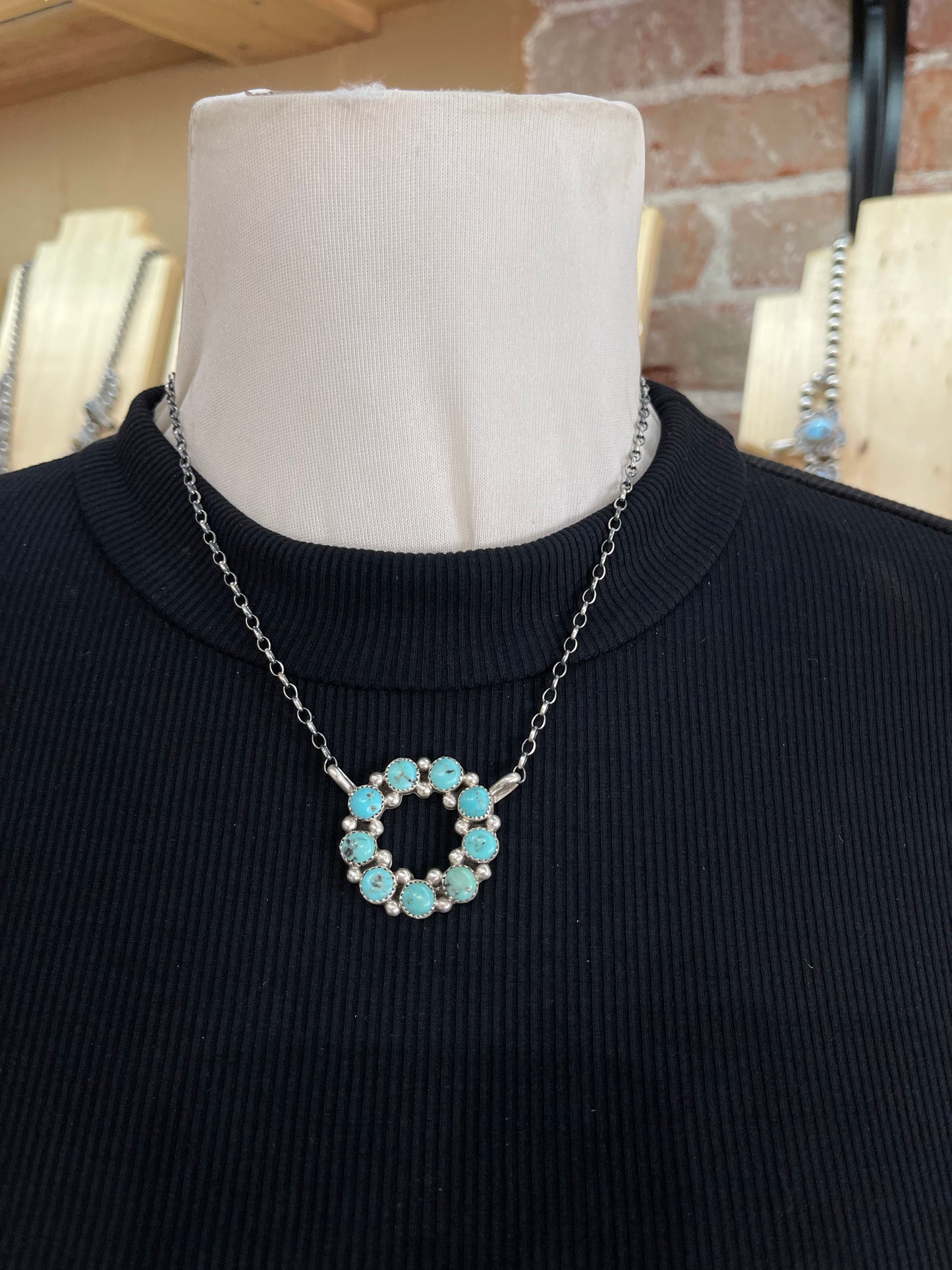 16" Turquoise Infinity Circle Necklace by Maxine Ramirez, Navajo