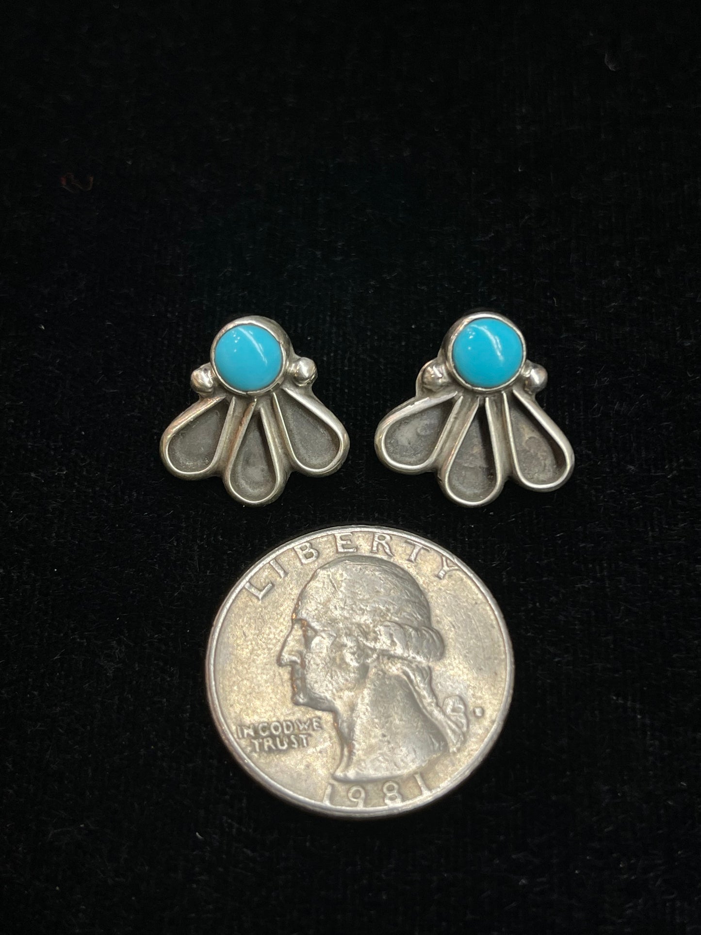 Turquoise with Silver "fan" Post Earrings by Geraldine James, Navajo