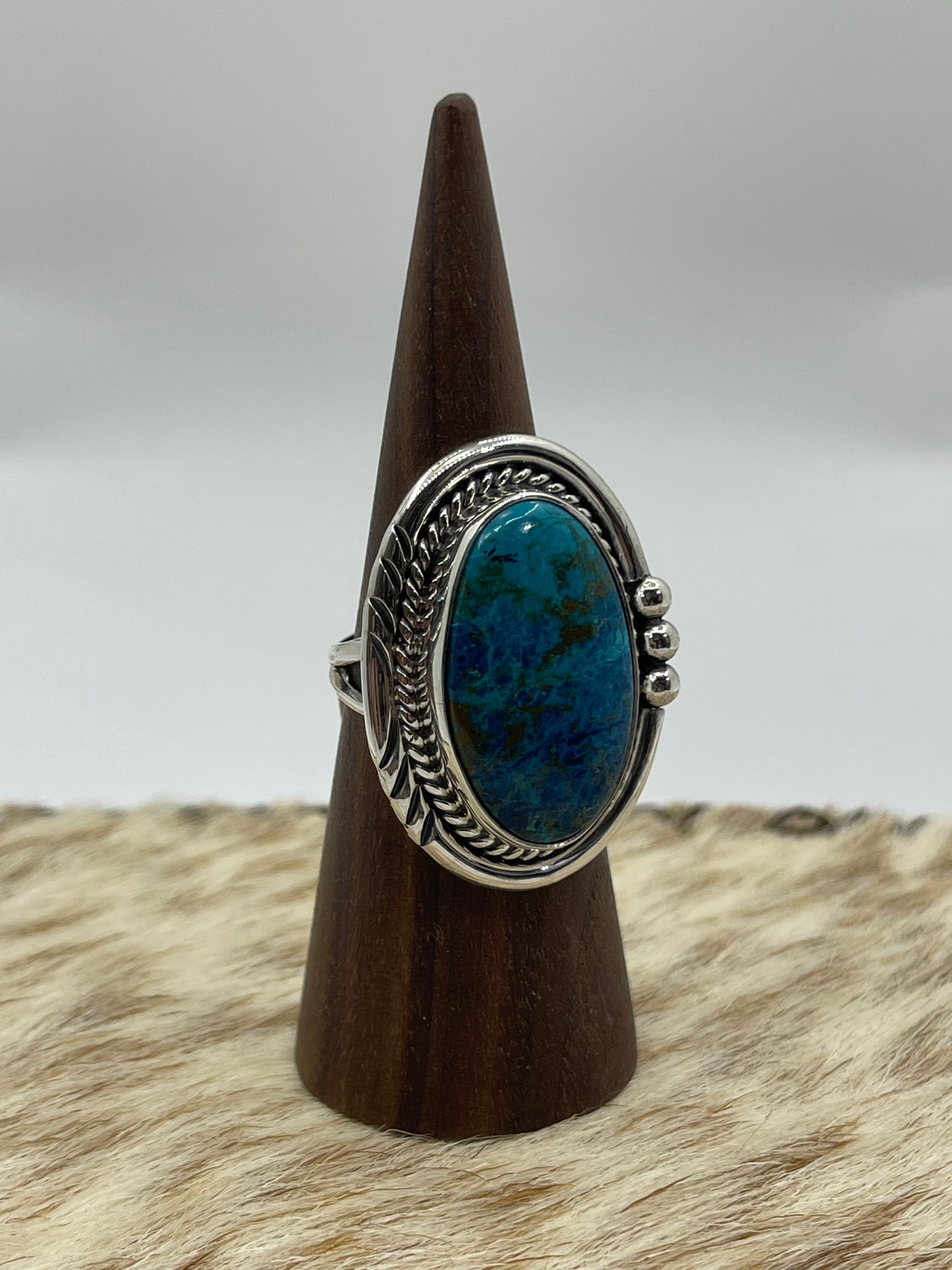 9.0 Oval Chrysocolla Ring by Ray Tom, Navajo