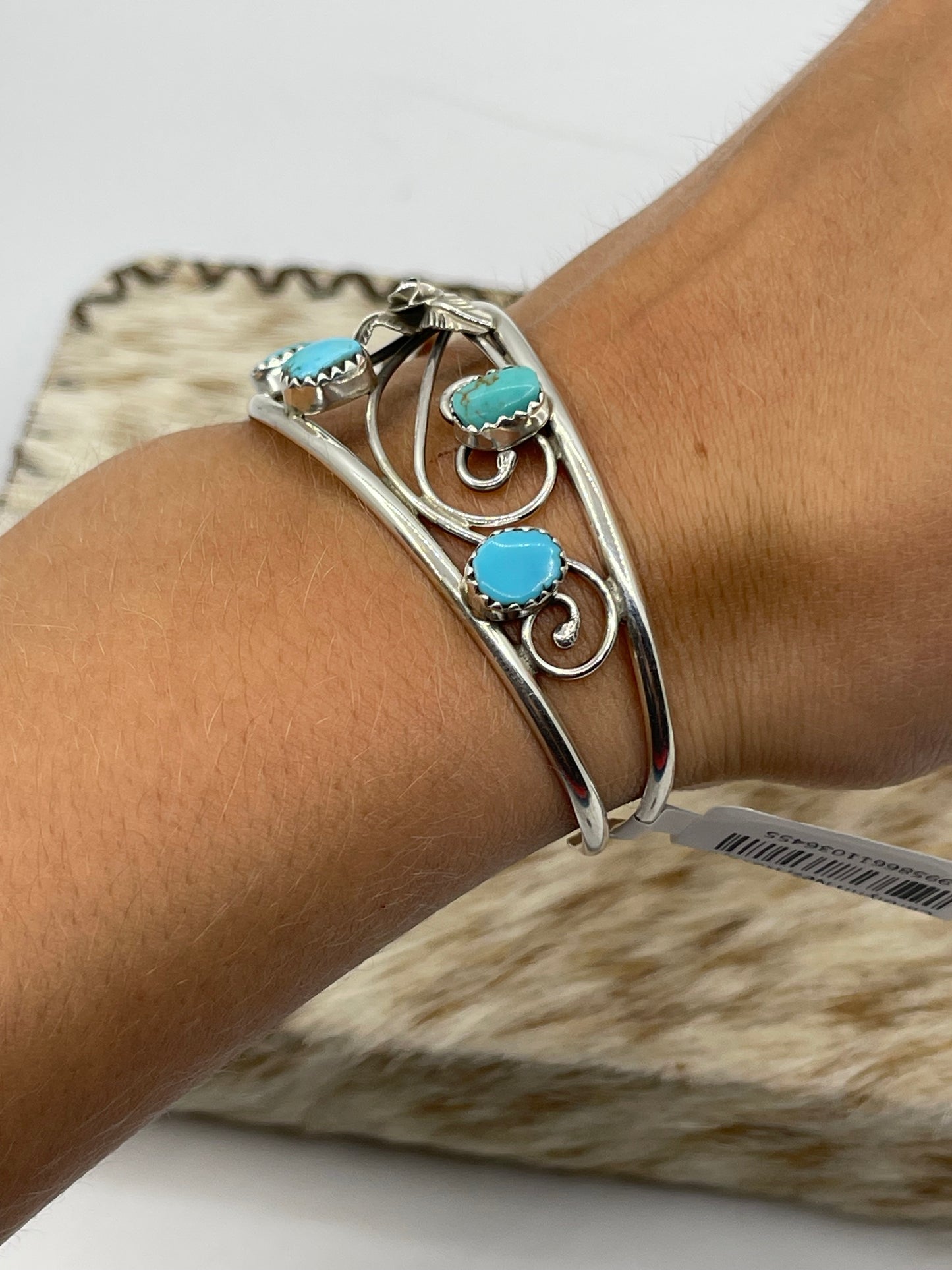 5 1/2"-7" 5 Stone Turquoise Cuff by Carolynn Nez, Navajo